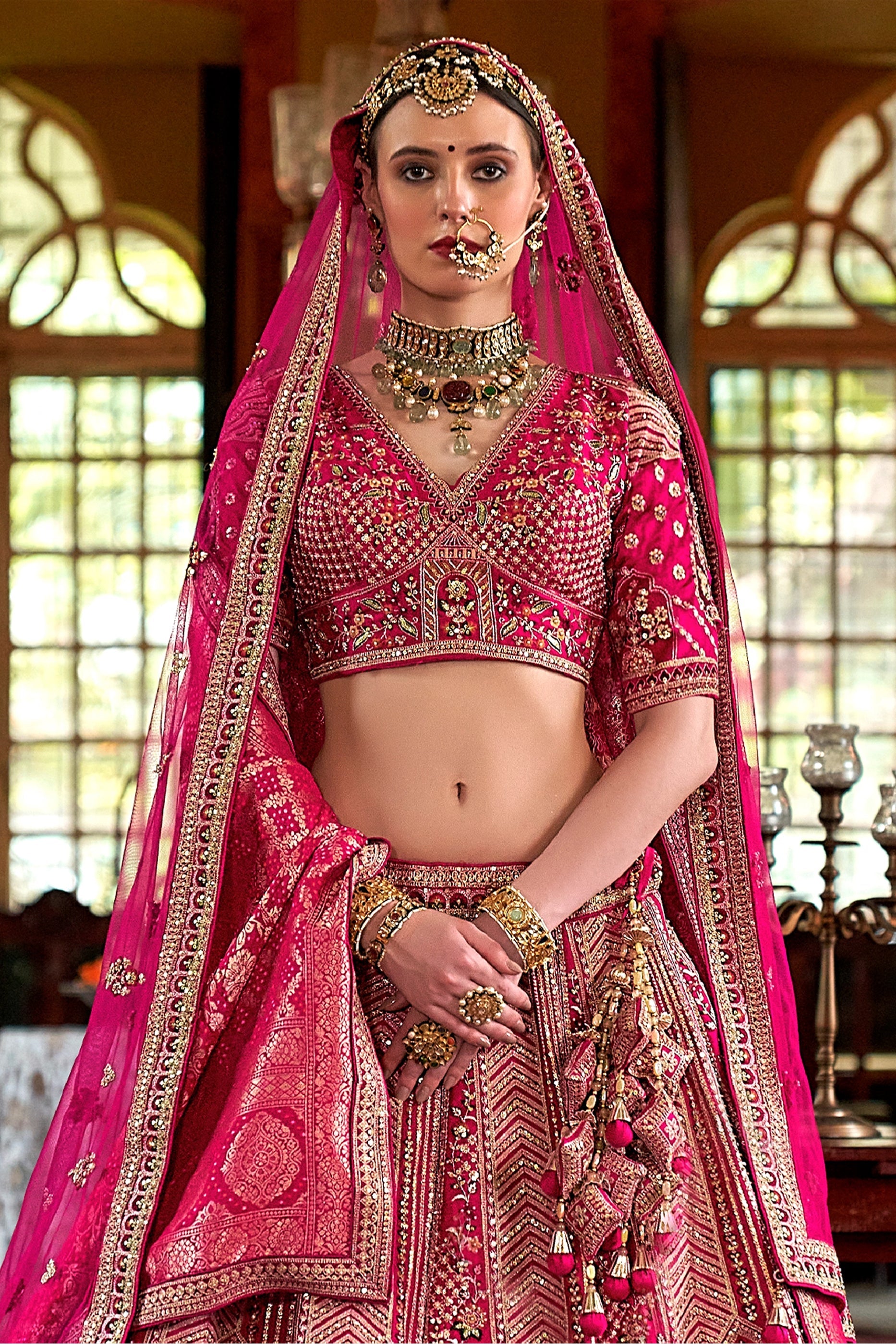 Pink Semi-Stitched Embroidered Silk Lehenga-SAR10304_3_SareeButa.com
