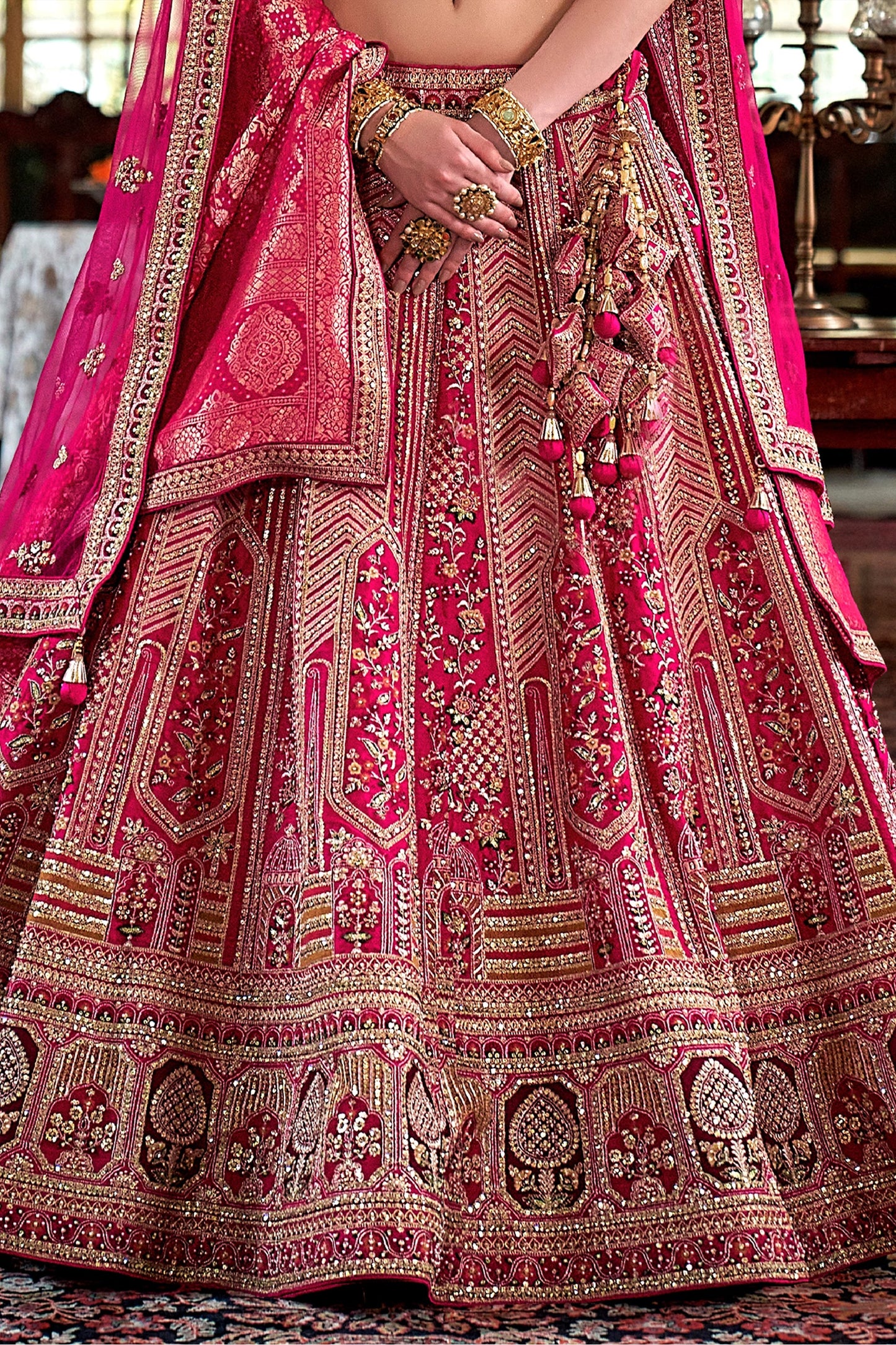 Pink Semi-Stitched Embroidered Silk Lehenga-SAR10304_4_SareeButa.com