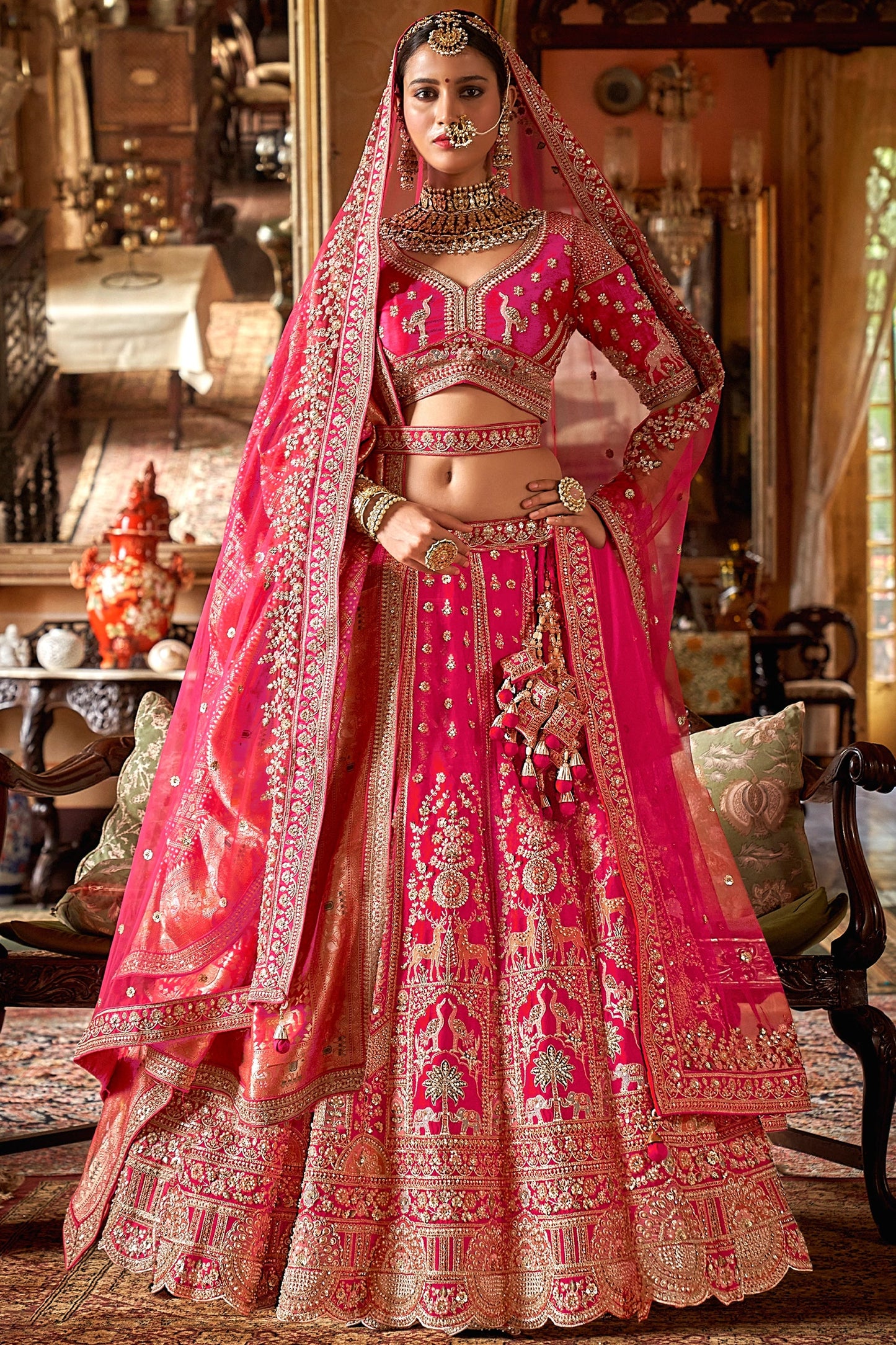 Pink Semi-Stitched Embroidered Silk Lehenga-SAR10311_1_SareeButa.com