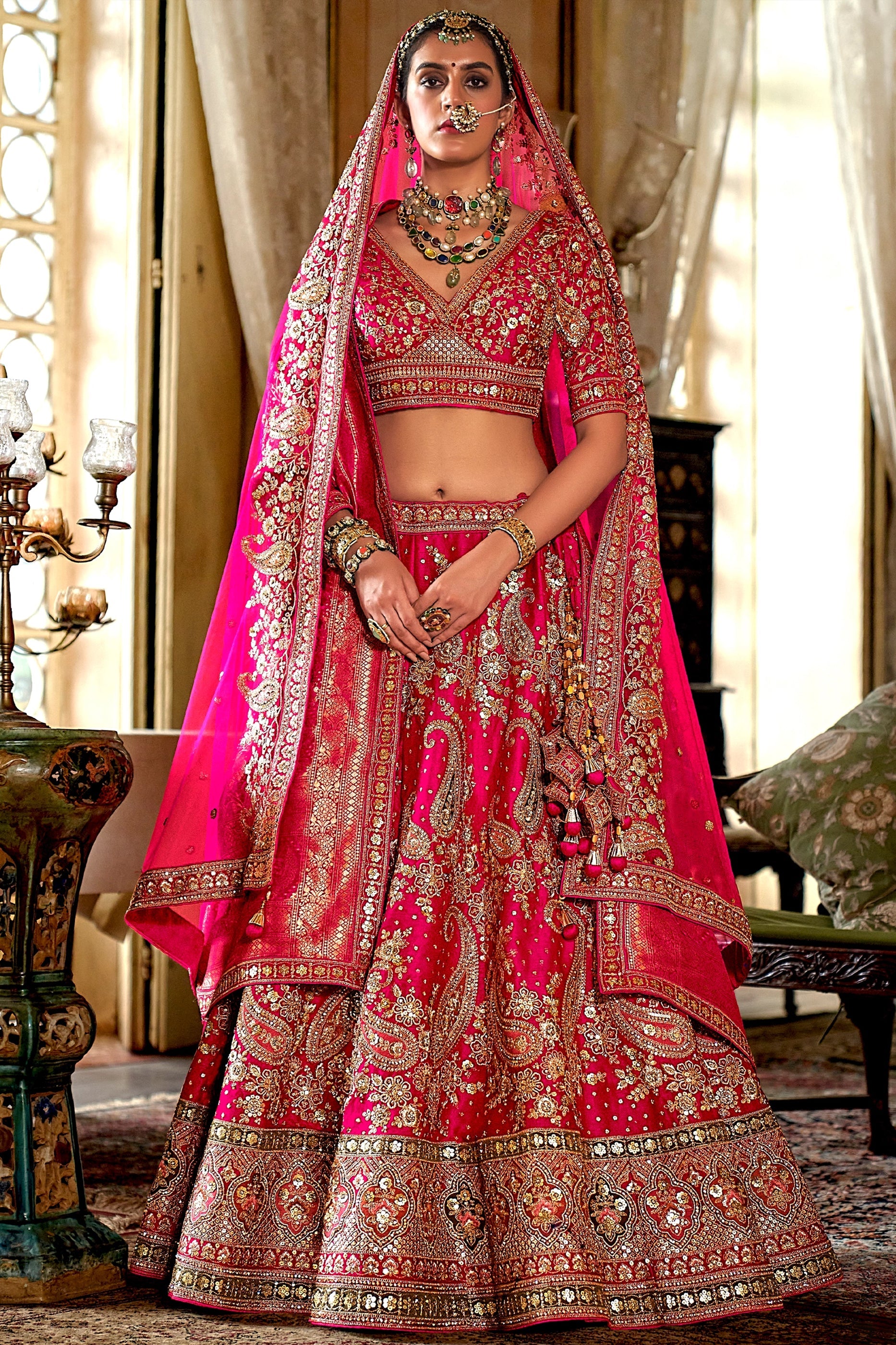 Pink Semi-Stitched Embroidered Silk Lehenga-SAR10313_1_SareeButa.com