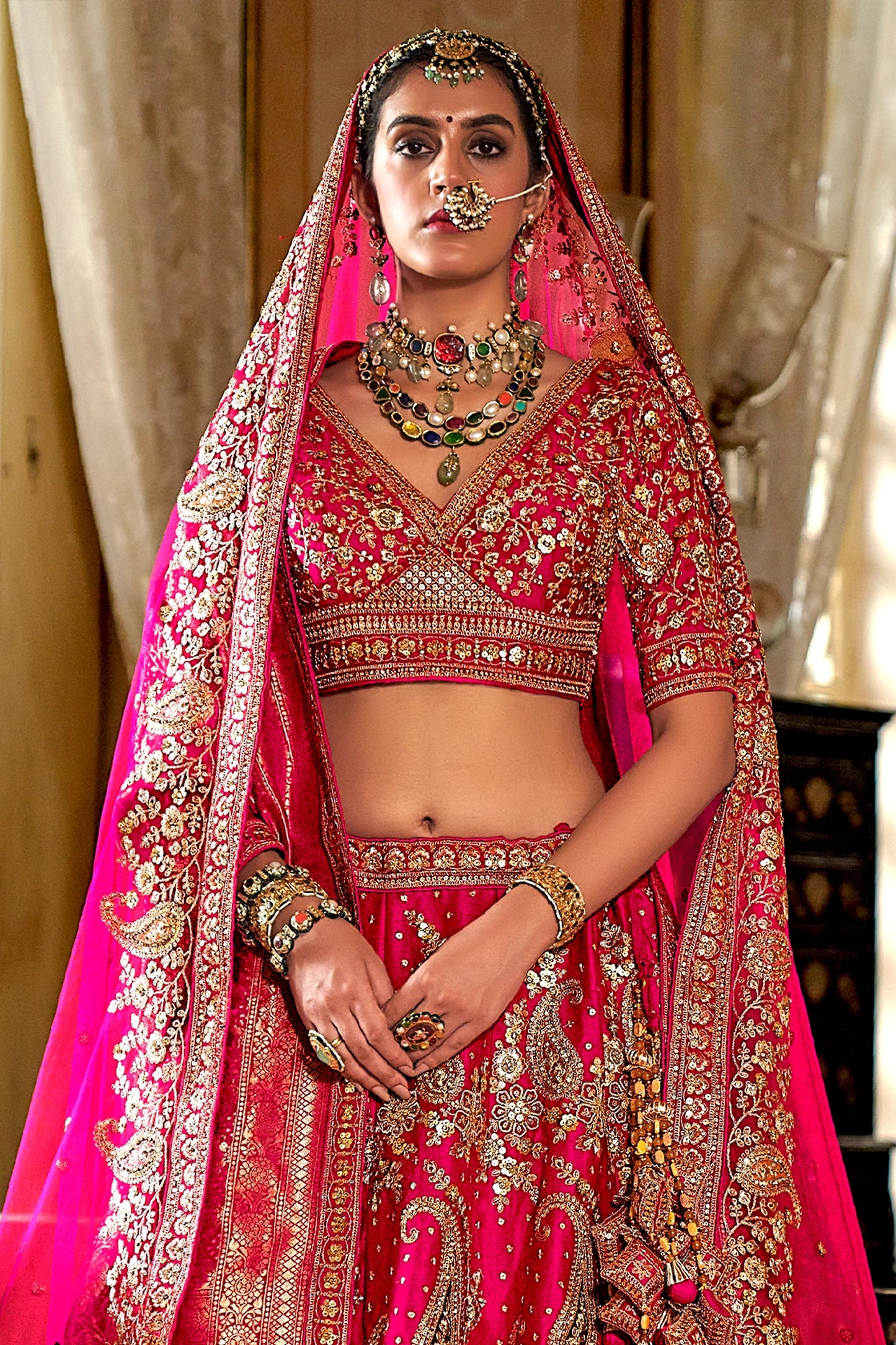 Pink Semi-Stitched Embroidered Silk Lehenga-SAR10313_3_SareeButa.com