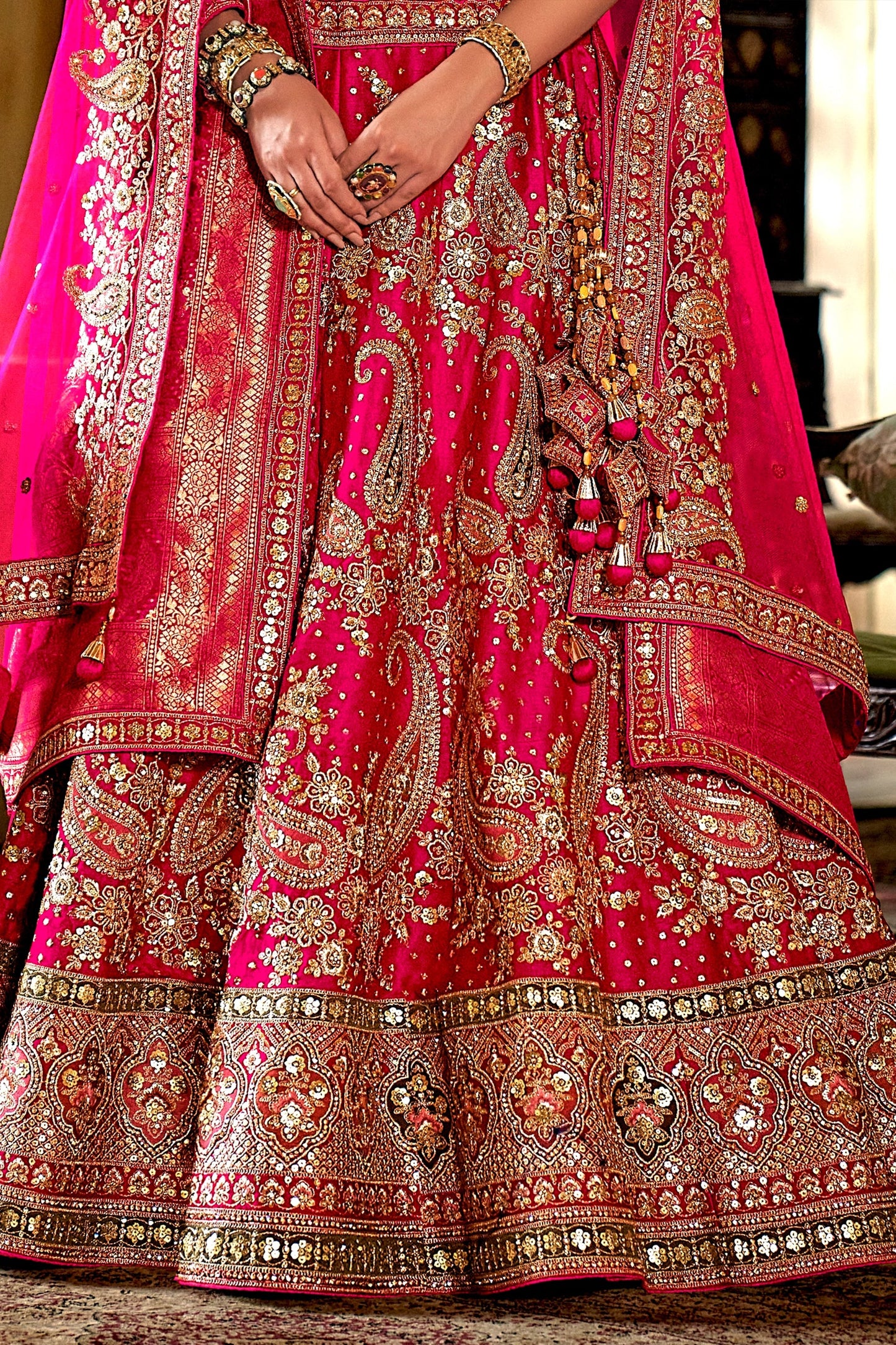 Pink Semi-Stitched Embroidered Silk Lehenga-SAR10313_4_SareeButa.com