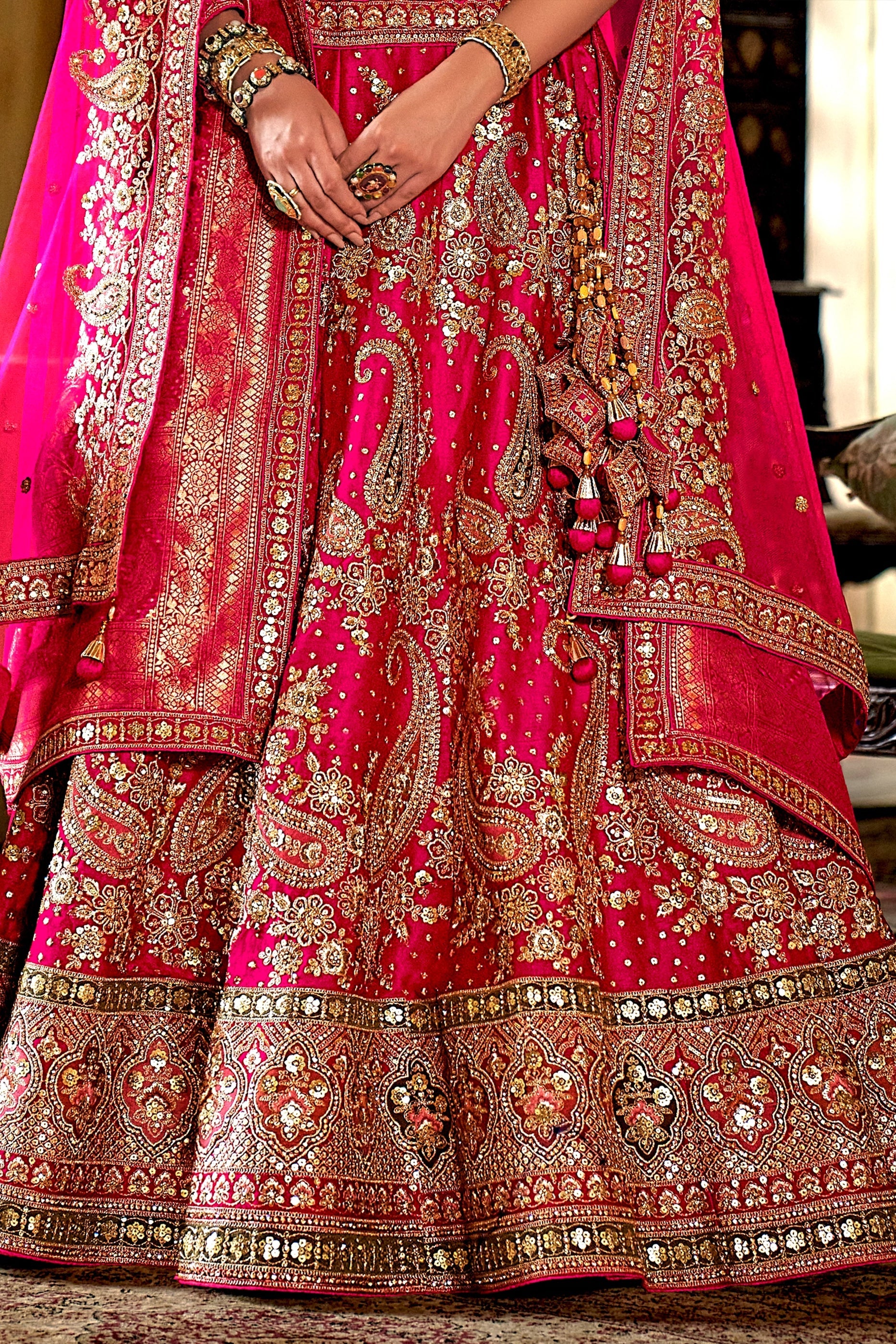 Pink Semi-Stitched Embroidered Silk Lehenga-SAR10313_4_SareeButa.com