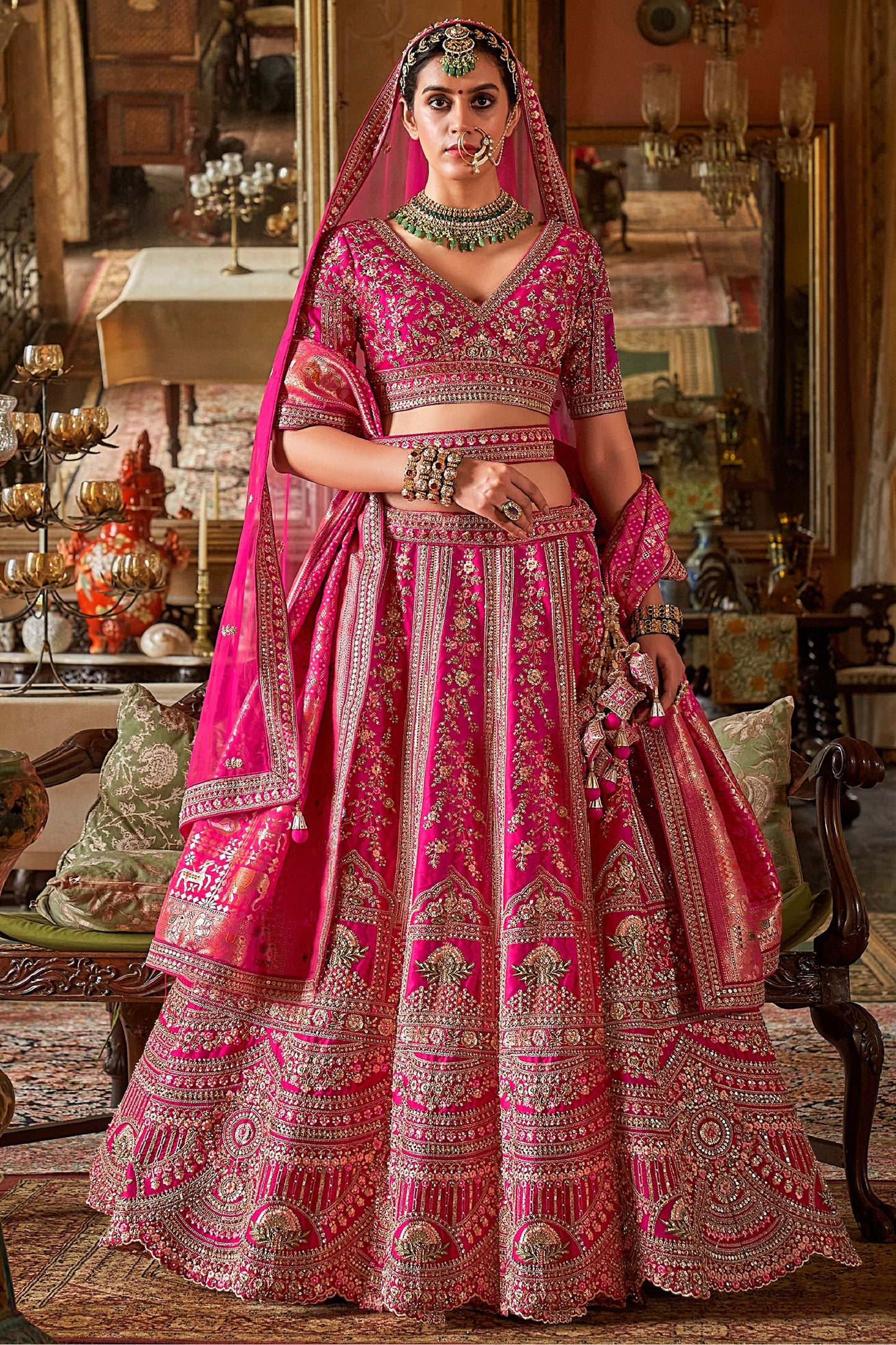 Pink Semi-Stitched Embroidered Silk Lehenga-SAR10317_1_SareeButa.com
