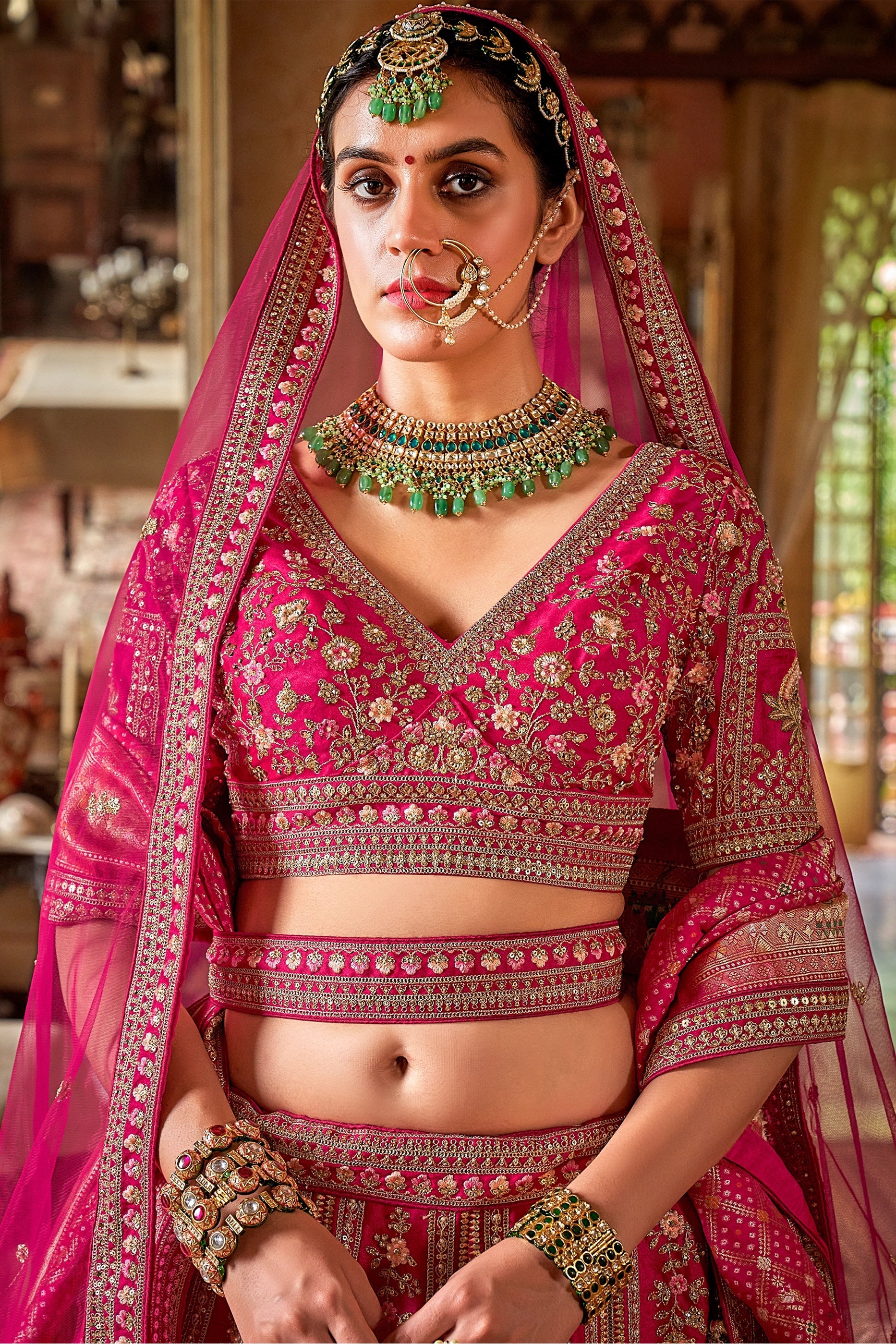 Pink Semi-Stitched Embroidered Silk Lehenga-SAR10317_2_SareeButa.com