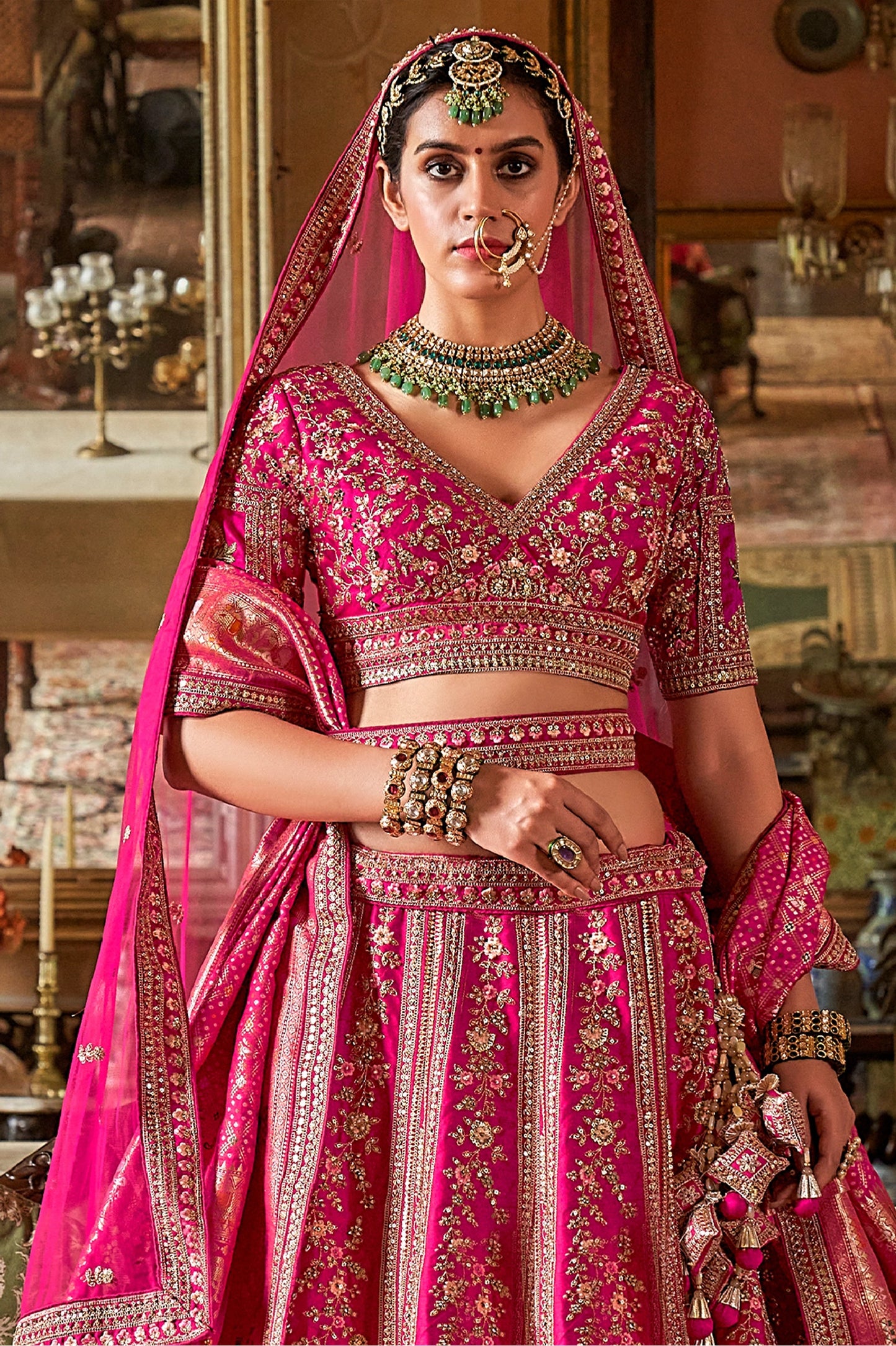Pink Semi-Stitched Embroidered Silk Lehenga-SAR10317_3_SareeButa.com