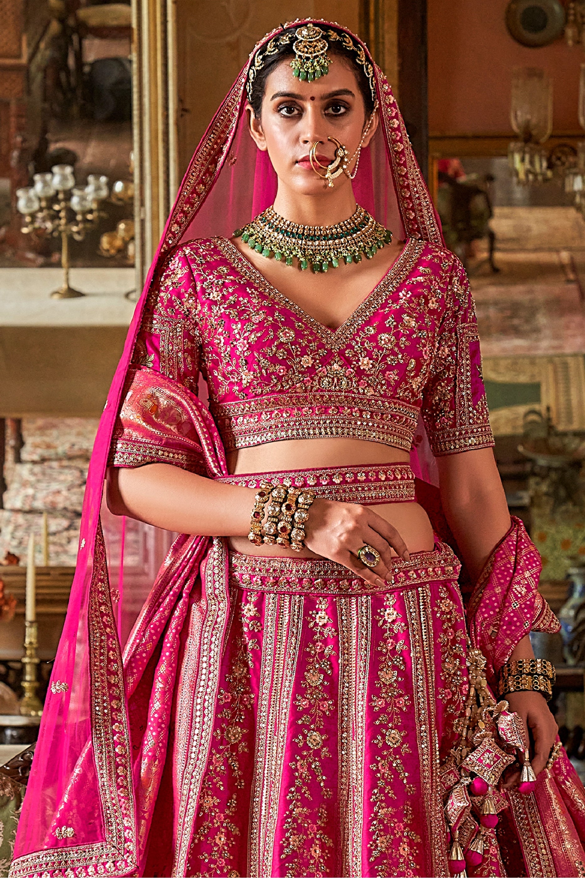 Pink Semi-Stitched Embroidered Silk Lehenga-SAR10317_3_SareeButa.com