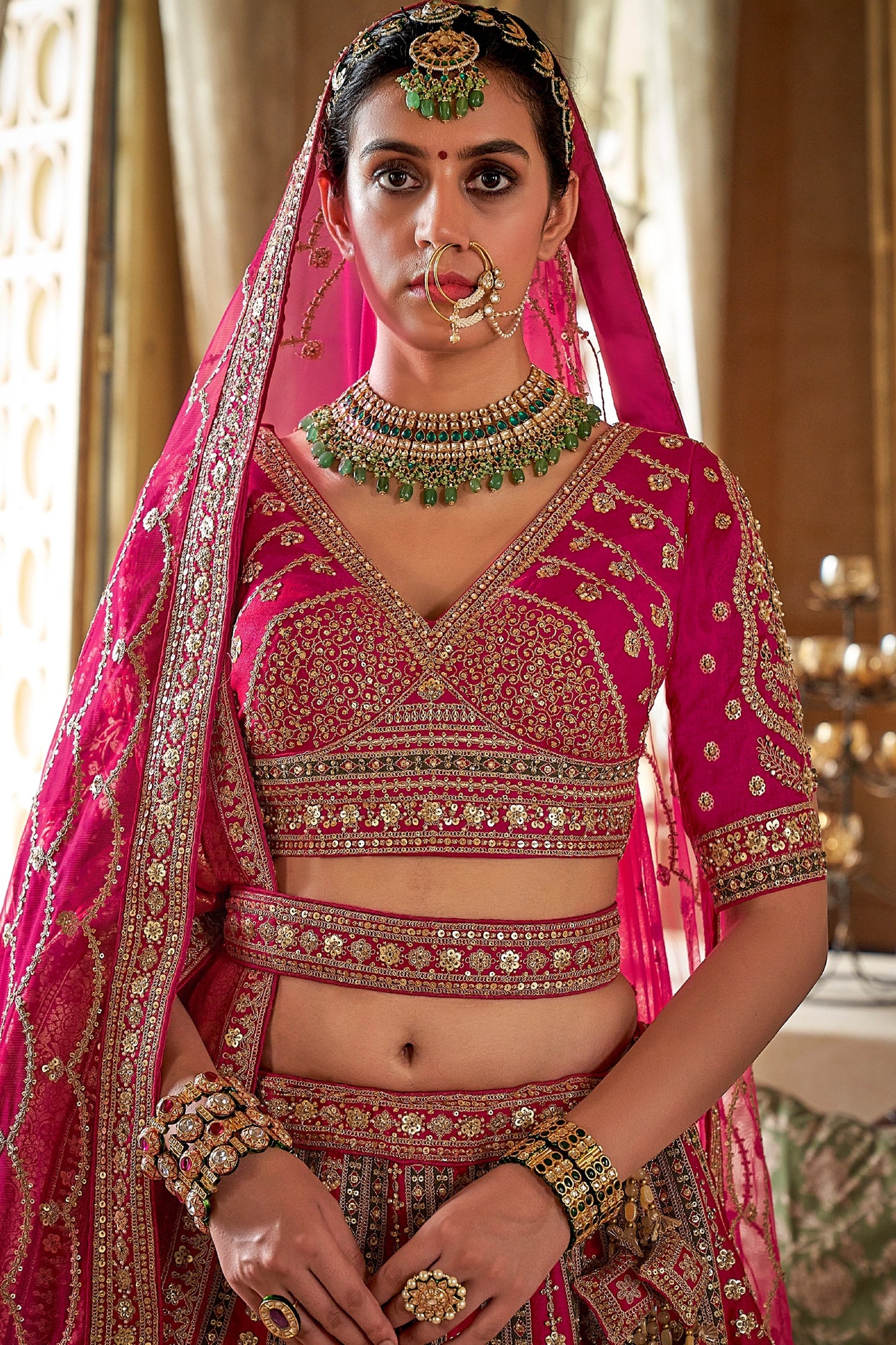 Pink Semi-Stitched Embroidered Silk Lehenga-SAR10322_2_SareeButa.com