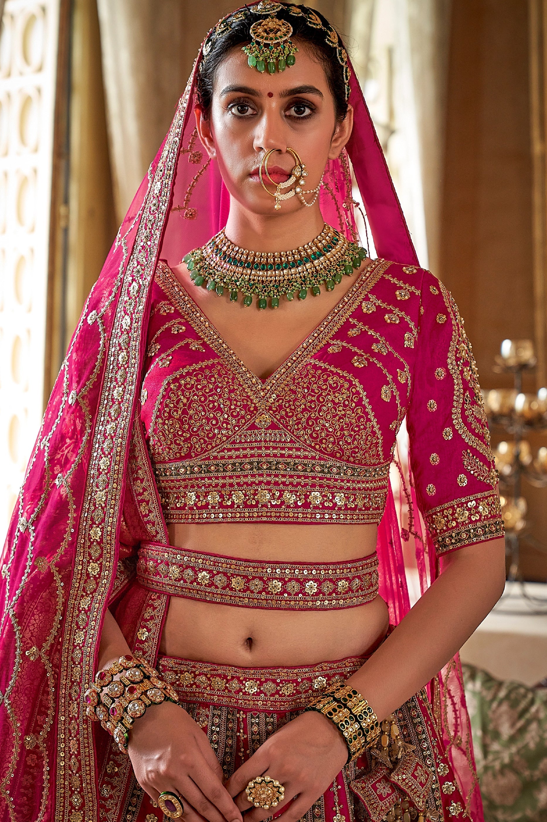 Pink Semi-Stitched Embroidered Silk Lehenga-SAR10322_2_SareeButa.com