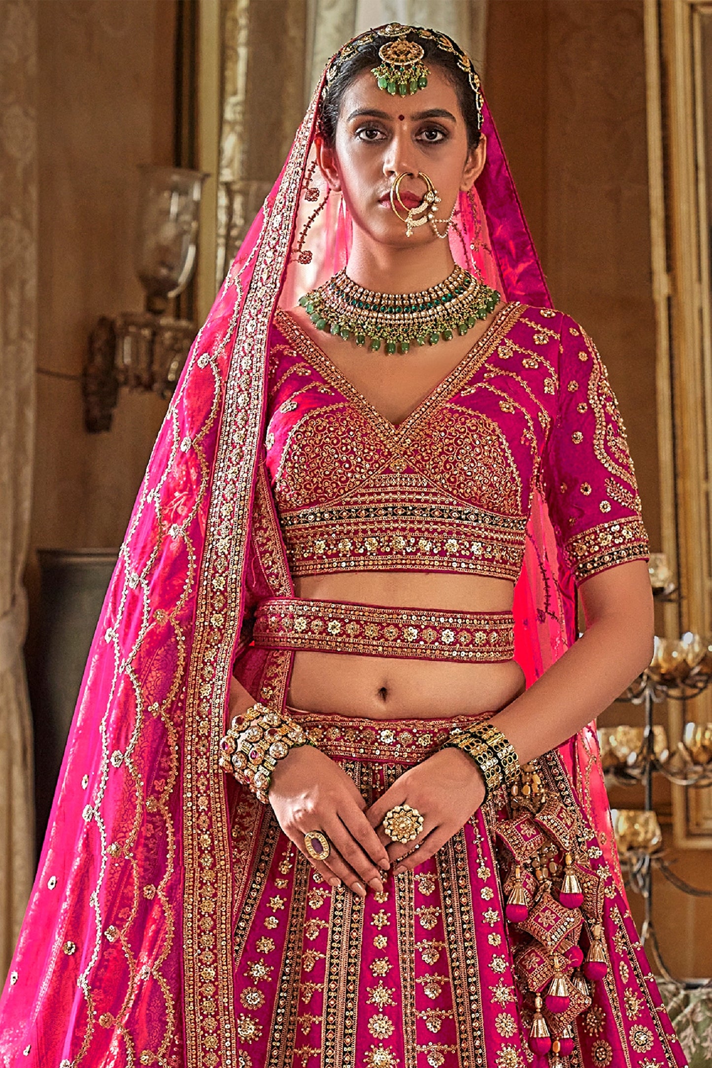 Pink Semi-Stitched Embroidered Silk Lehenga-SAR10322_3_SareeButa.com
