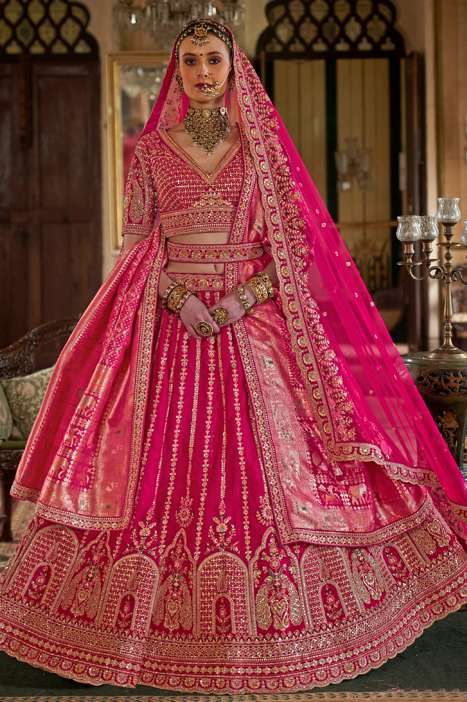 Pink Semi-Stitched Embroidered Silk Lehenga-SAR10326_1_SareeButa.com