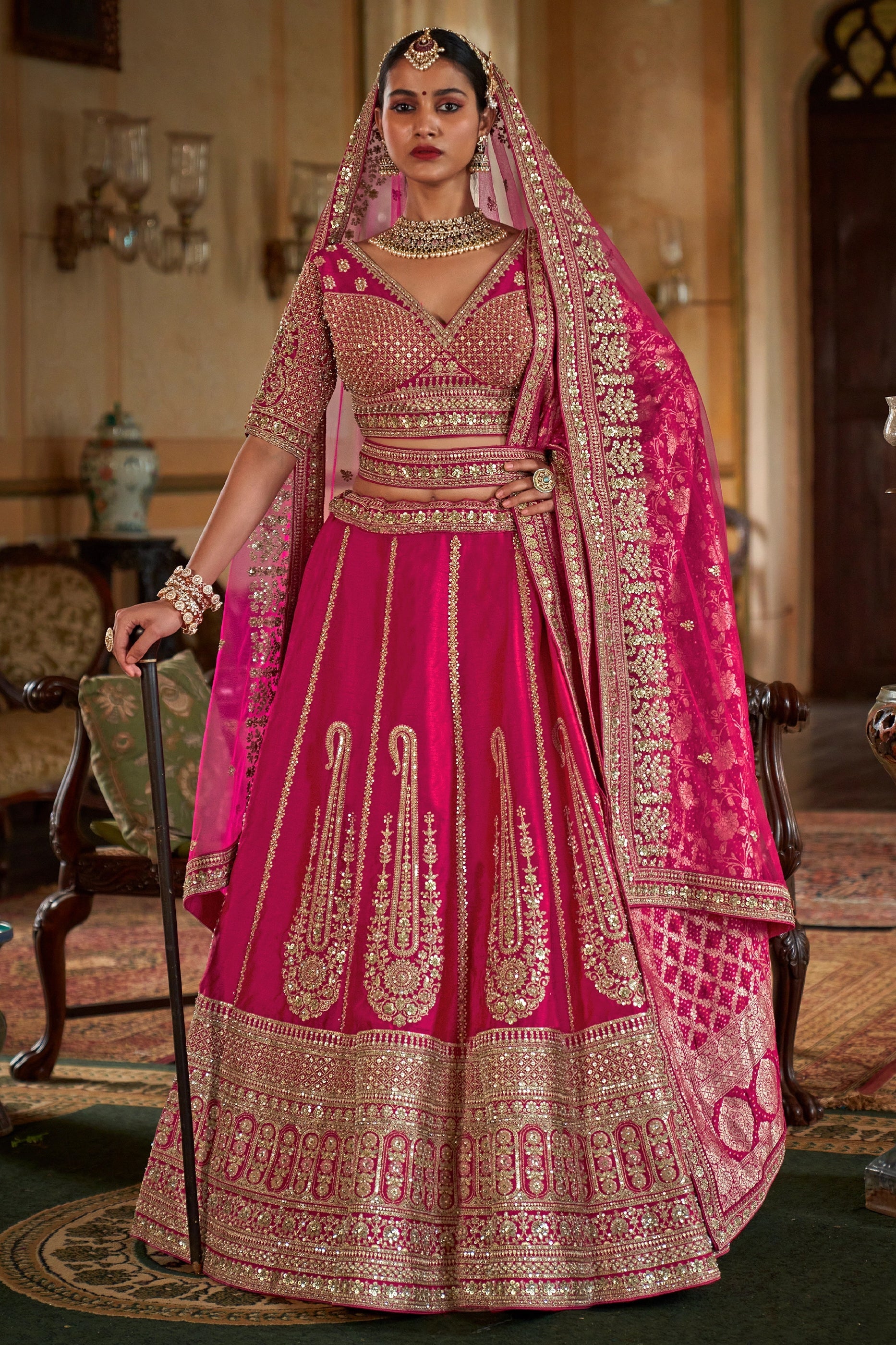 Pink Semi-Stitched Embroidered Silk Lehenga-SAR10331_1_SareeButa.com