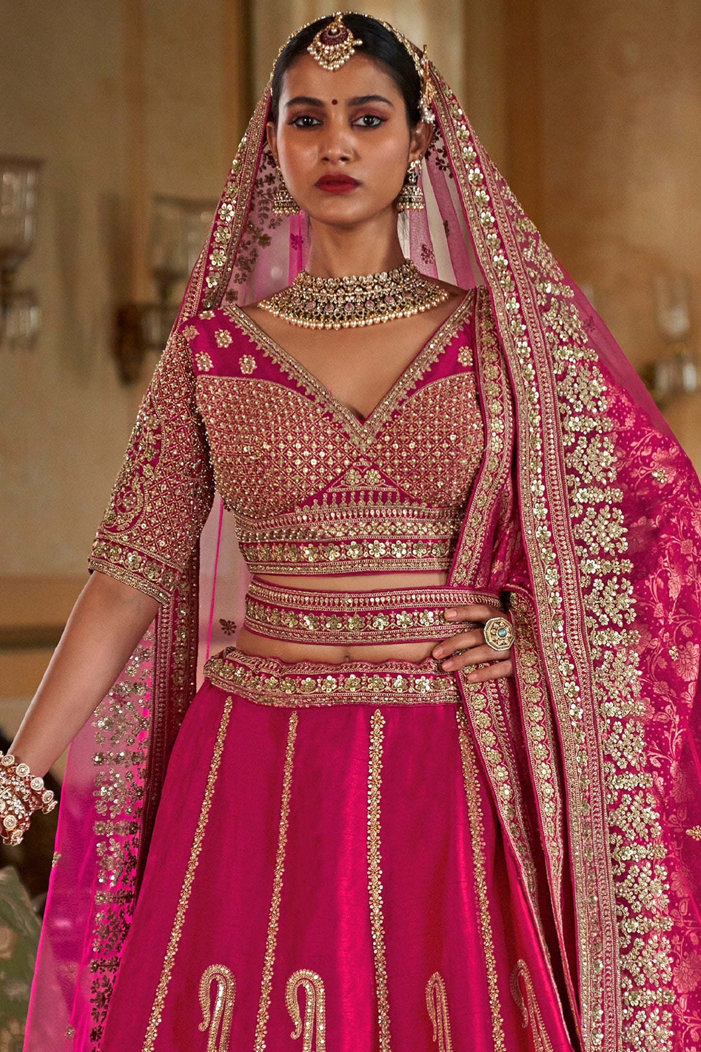 Pink Semi-Stitched Embroidered Silk Lehenga-SAR10331_3_SareeButa.com