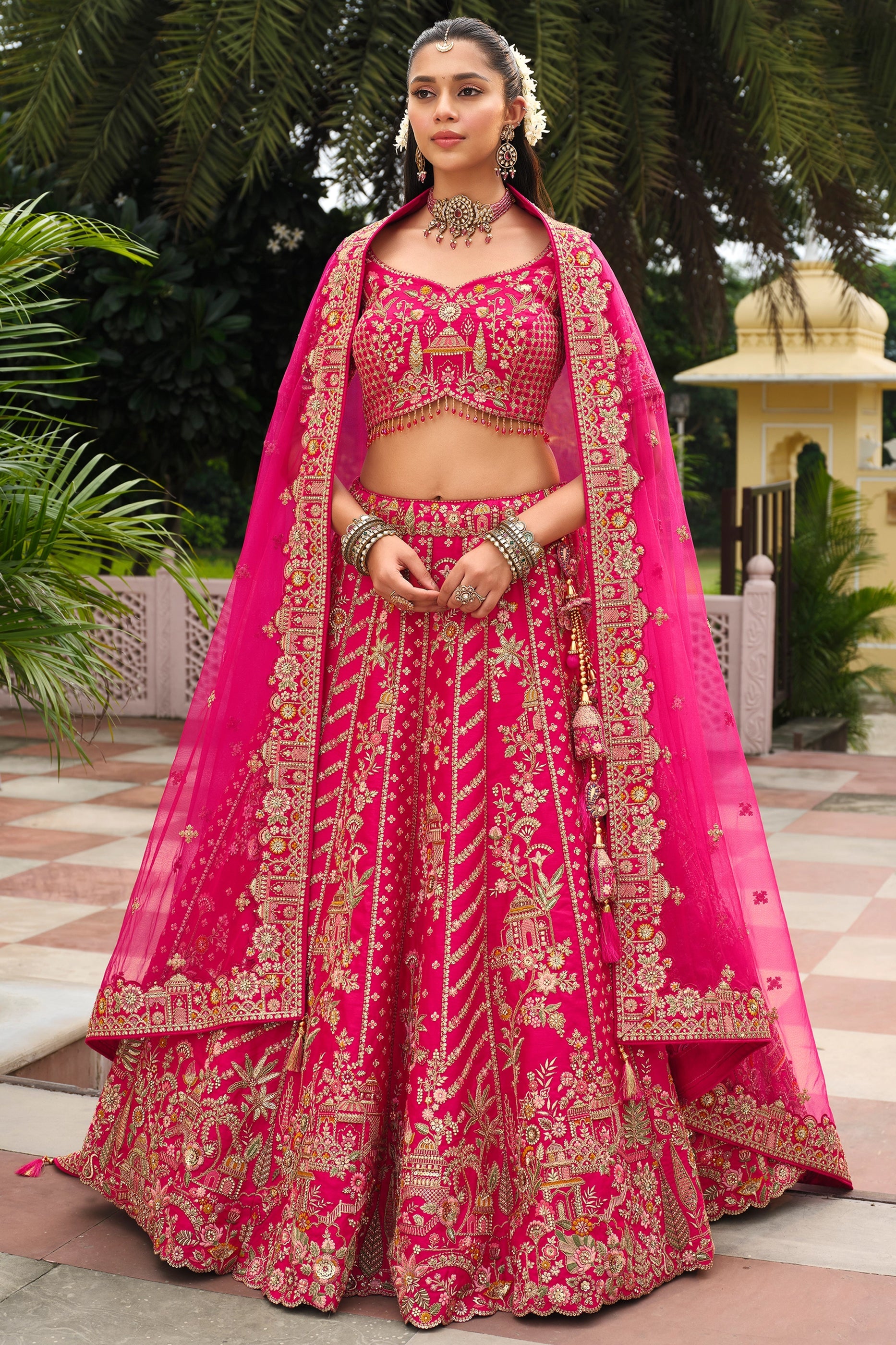 Pink Semi-Stitched Embroidered Silk Lehenga-SAR10532_1_SareeButa.com