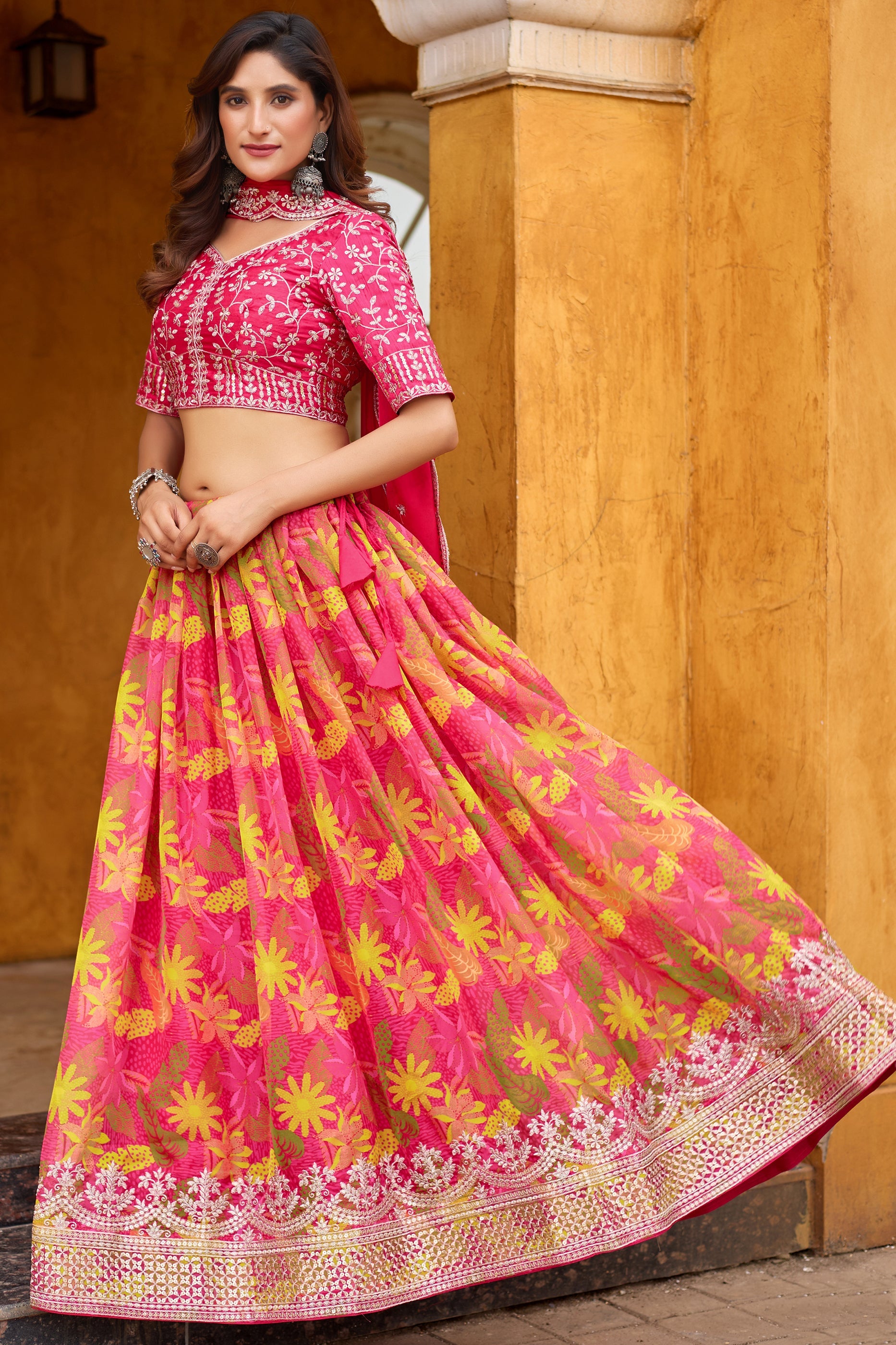 Pink Semi-Stitched Embroidered Silk Lehenga-SAR10910_3_SareeButa.com