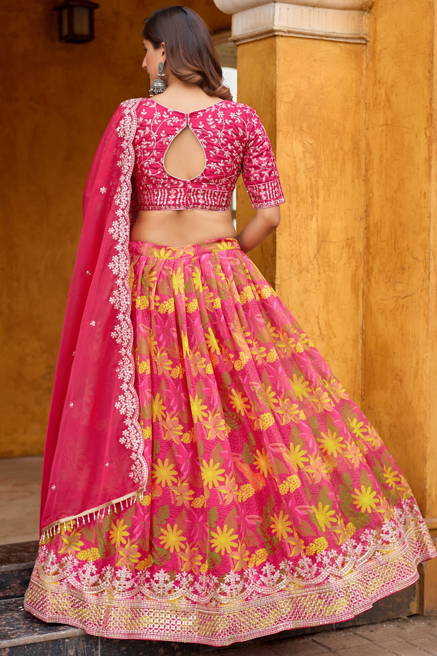 Pink Semi-Stitched Embroidered Silk Lehenga-SAR10910_4_SareeButa.com