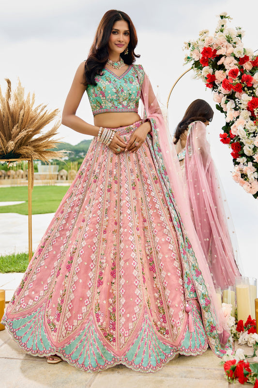 Pink Semi-Stitched Embroidered Tissue Lehenga-SAR10682_1_SareeButa.com