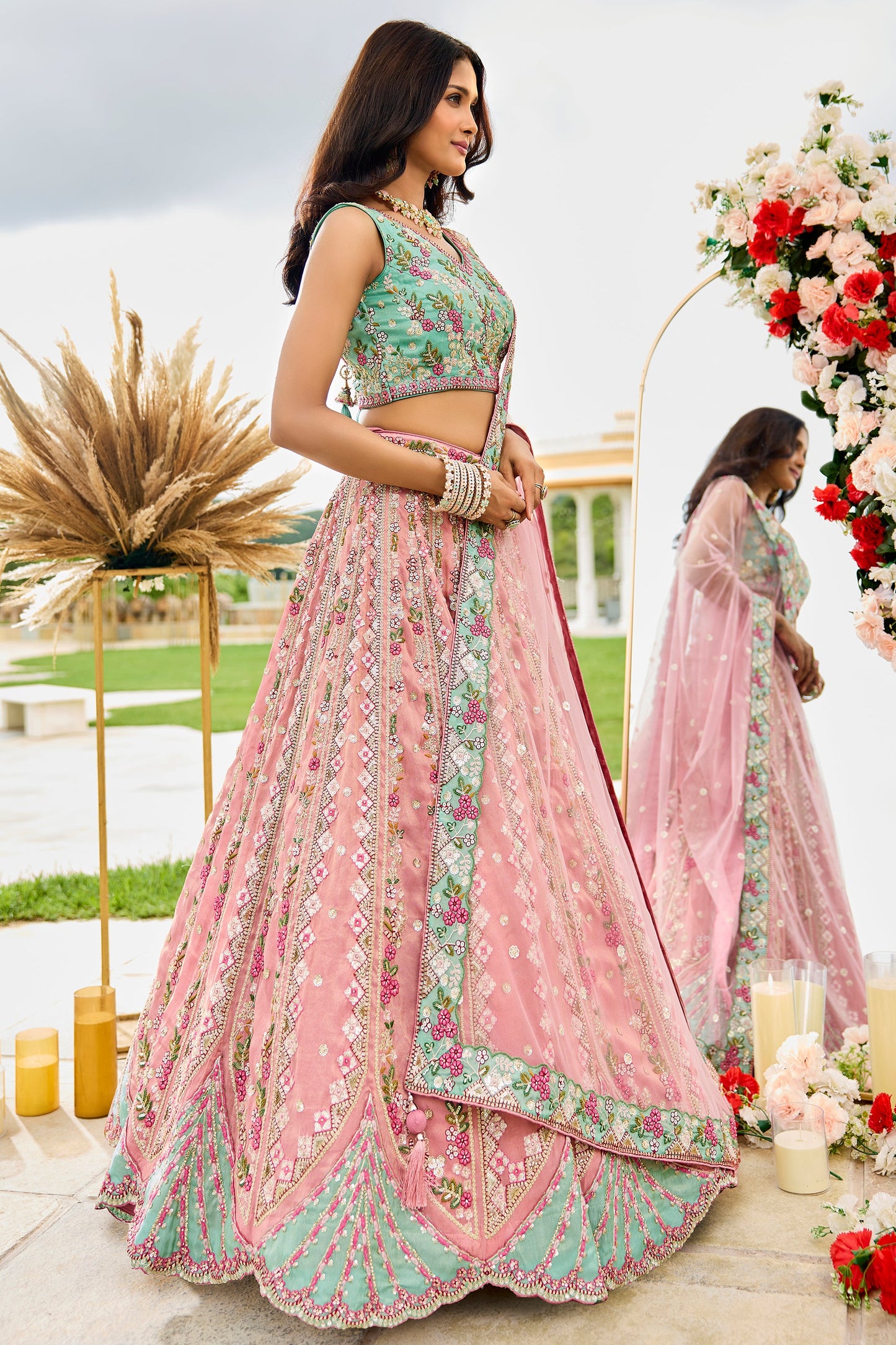 Pink Semi-Stitched Embroidered Tissue Lehenga-SAR10682_5_SareeButa.com