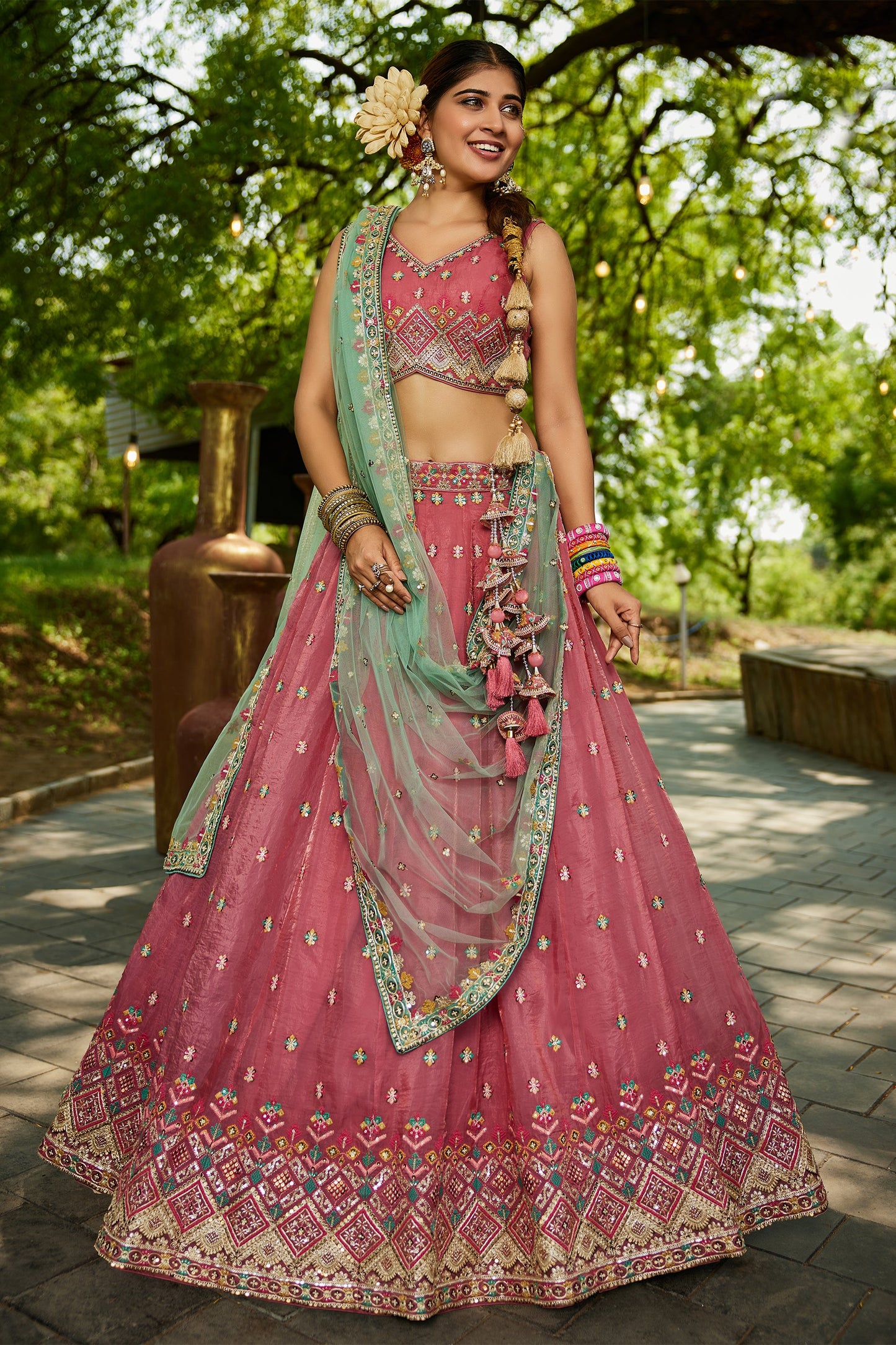 Pink Readymade Embroidered Tissue Silk Lehenga-SAR10052_1_SareeButa.com