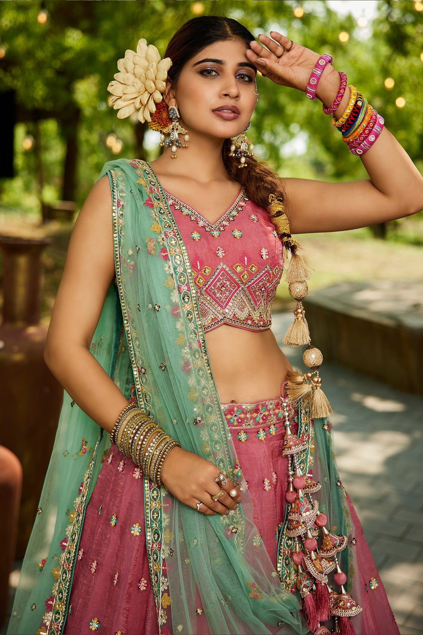 Pink Readymade Embroidered Tissue Silk Lehenga-SAR10052_2_SareeButa.com