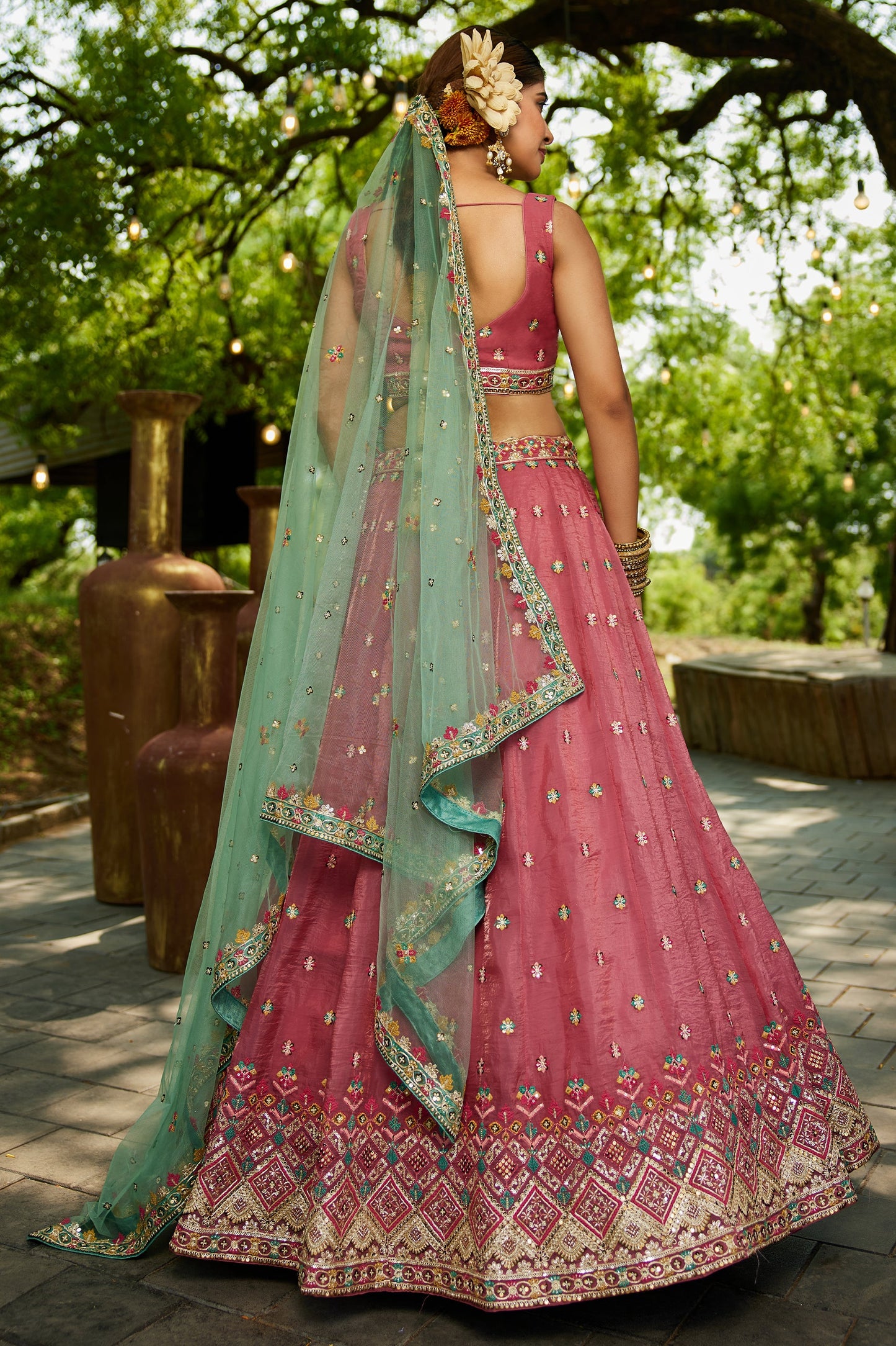 Pink Readymade Embroidered Tissue Silk Lehenga-SAR10052_3_SareeButa.com