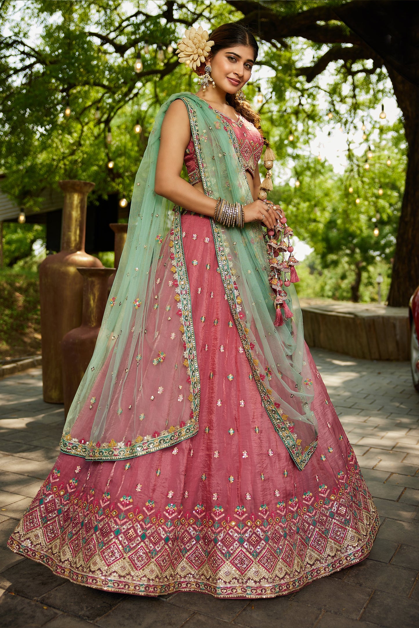 Pink Readymade Embroidered Tissue Silk Lehenga-SAR10052_4_SareeButa.com