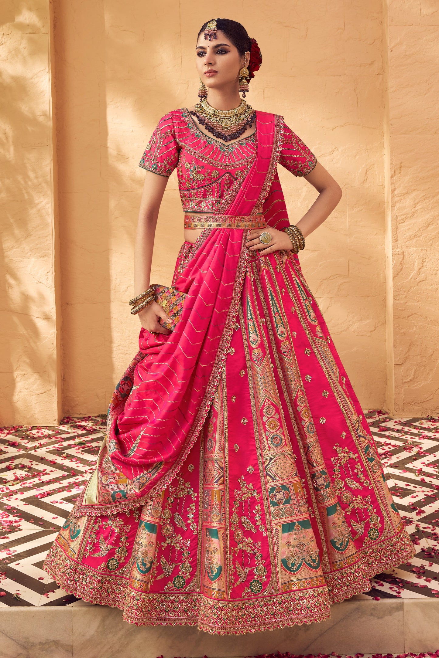 Pink Semi-Stitched Heavy Work Banarasi Lehenga-SAR10335_1_SareeButa.com