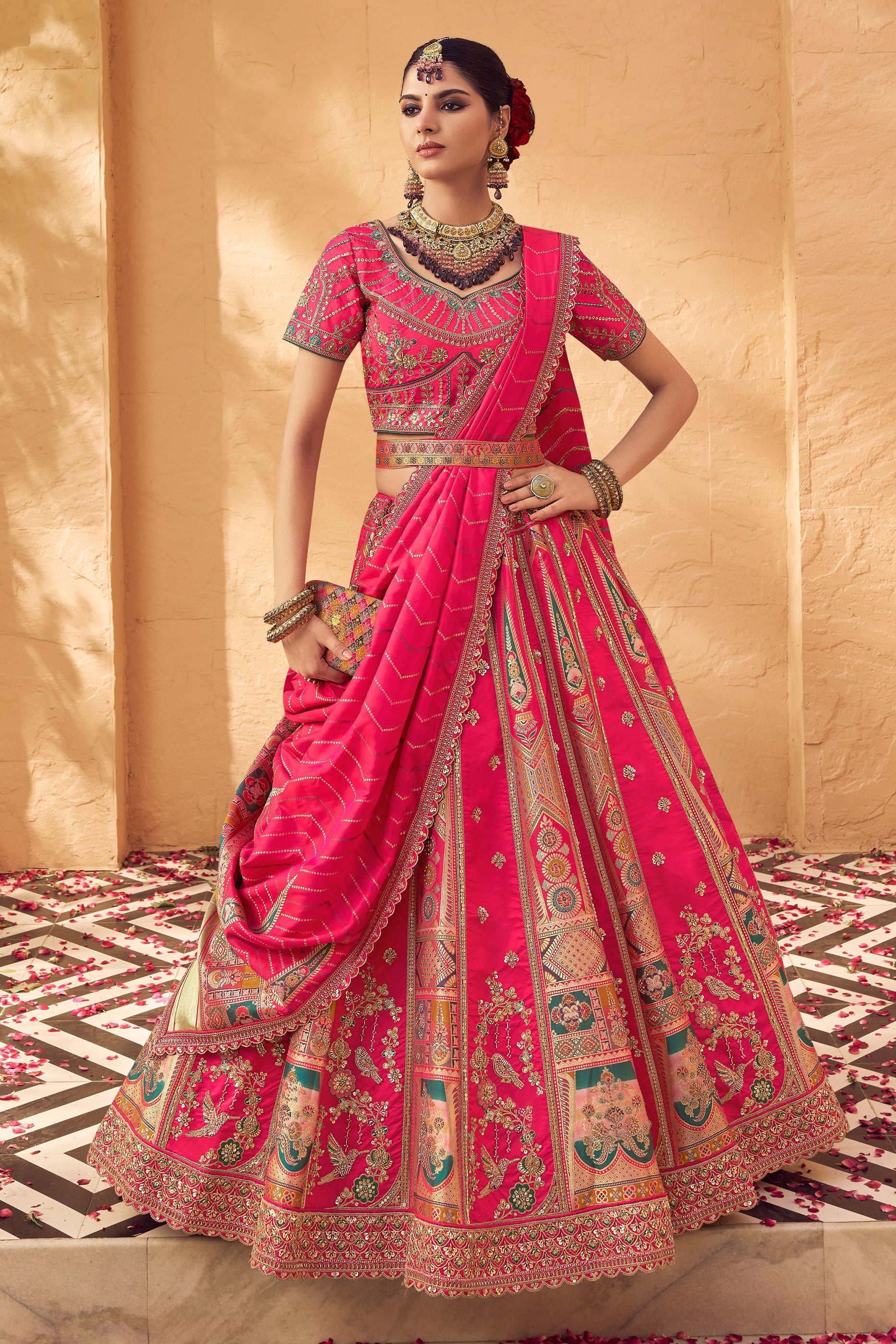 Pink Semi-Stitched Heavy Work Banarasi Lehenga-SAR10335_1_SareeButa.com