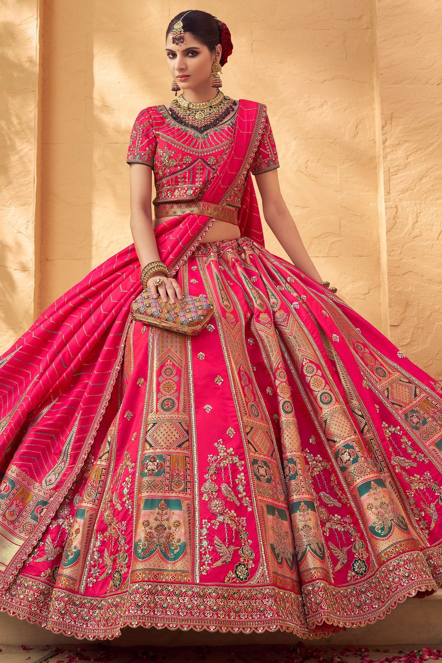 Pink Semi-Stitched Heavy Work Banarasi Lehenga-SAR10335_4_SareeButa.com