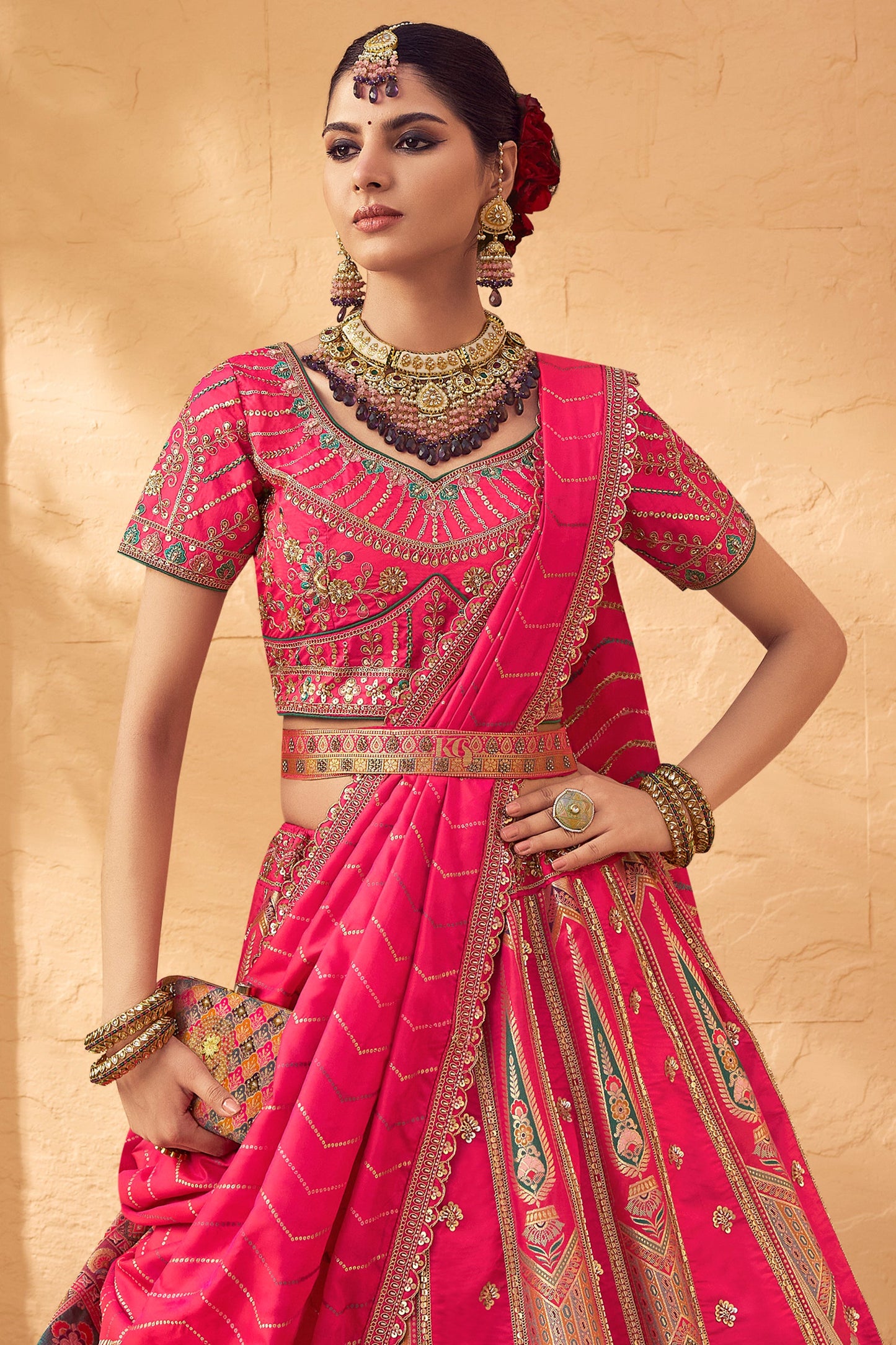 Pink Semi-Stitched Heavy Work Banarasi Lehenga-SAR10335_5_SareeButa.com