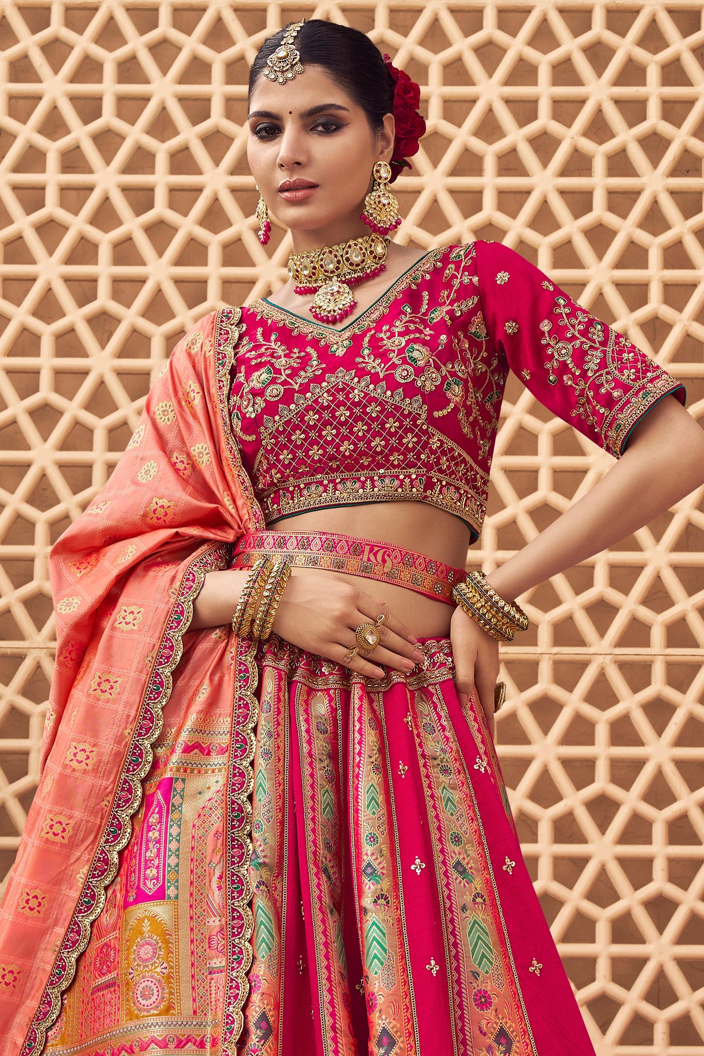Pink Semi-Stitched Heavy Work Banarasi Lehenga-SAR10337_5_SareeButa.com