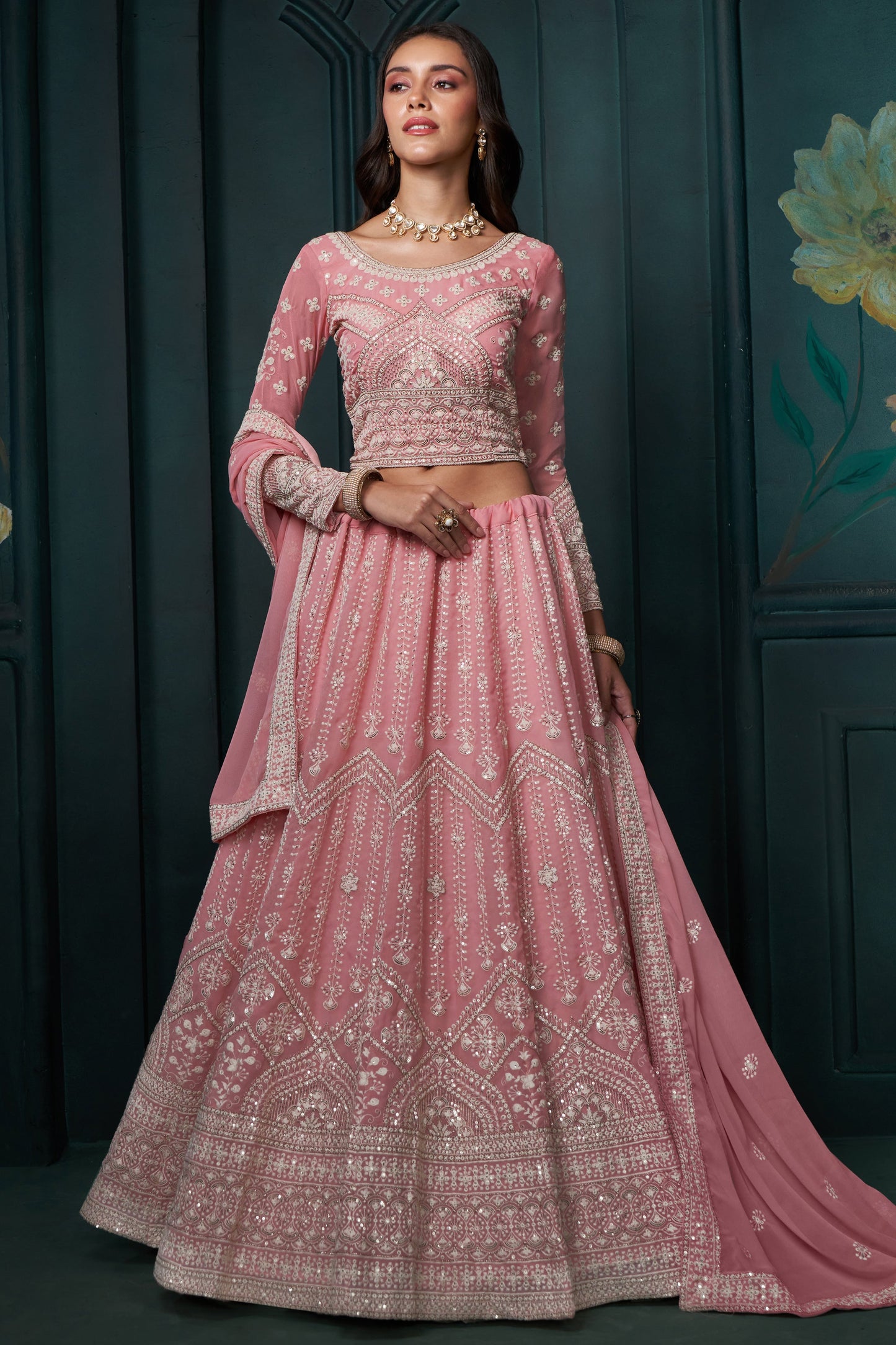 Pink Semi Stitched Embroidered Georgette Lehenga-LC10_1_SareeButa.com