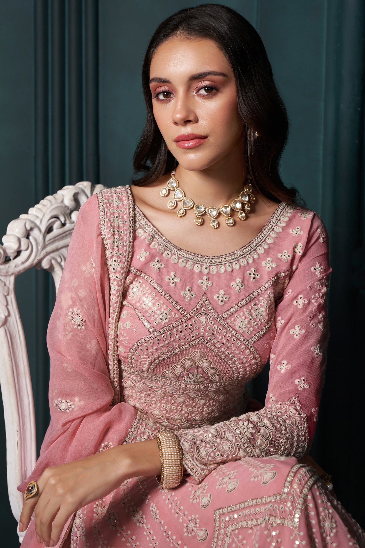 Pink Semi Stitched Embroidered Georgette Lehenga-LC10_2_SareeButa.com