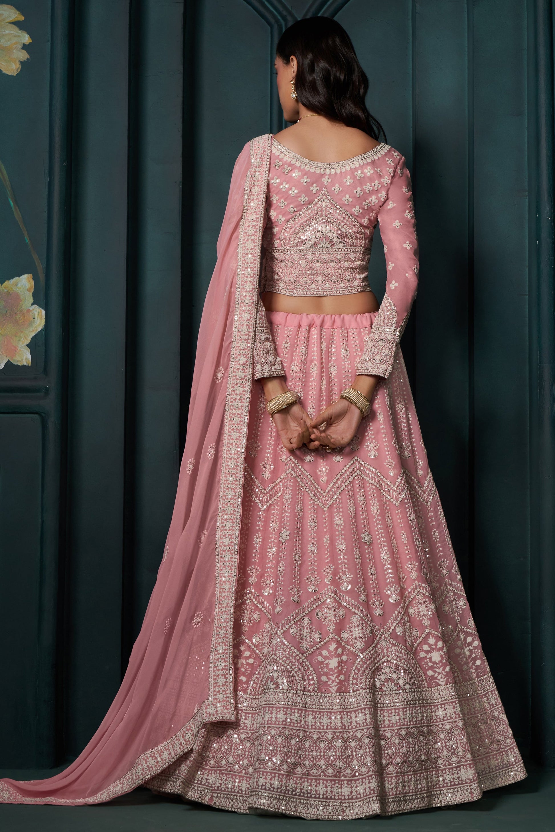 Pink Semi Stitched Embroidered Georgette Lehenga-LC10_3_SareeButa.com