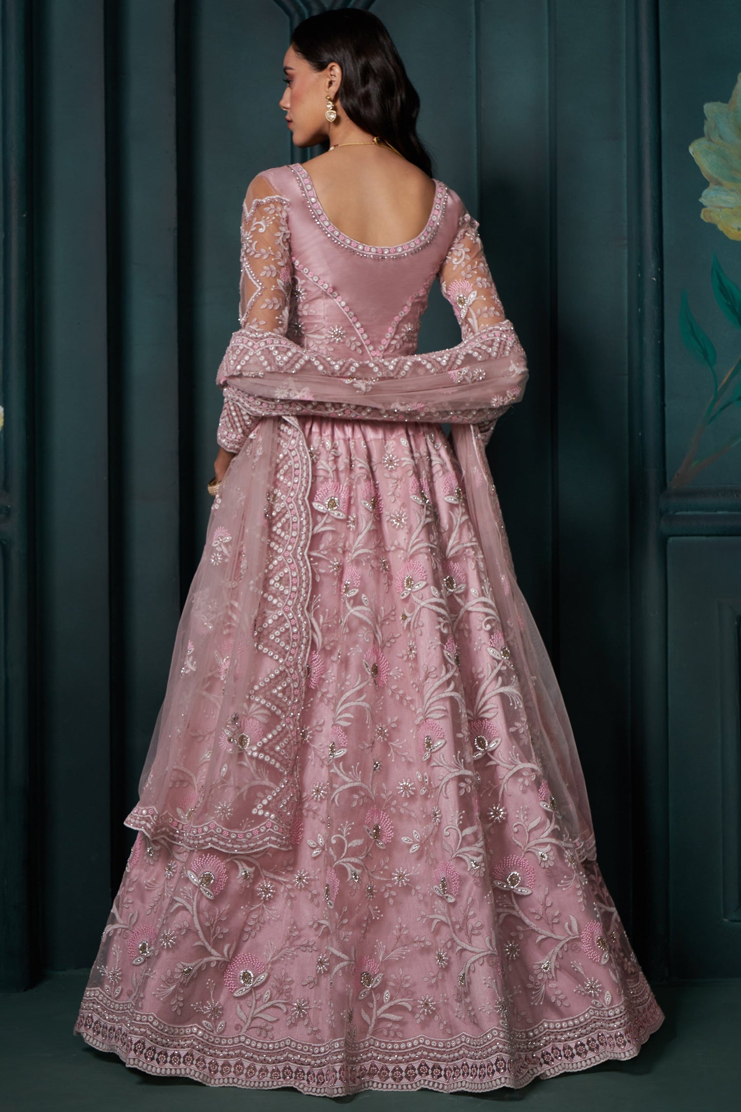 Pink Semi Stitched Embroidered Net Lehenga-LC8_3_SareeButa.com