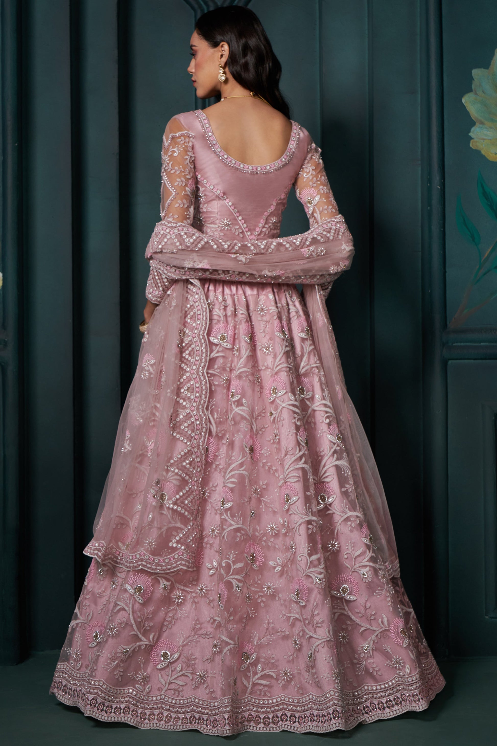 Pink Semi Stitched Embroidered Net Lehenga-LC8_3_SareeButa.com