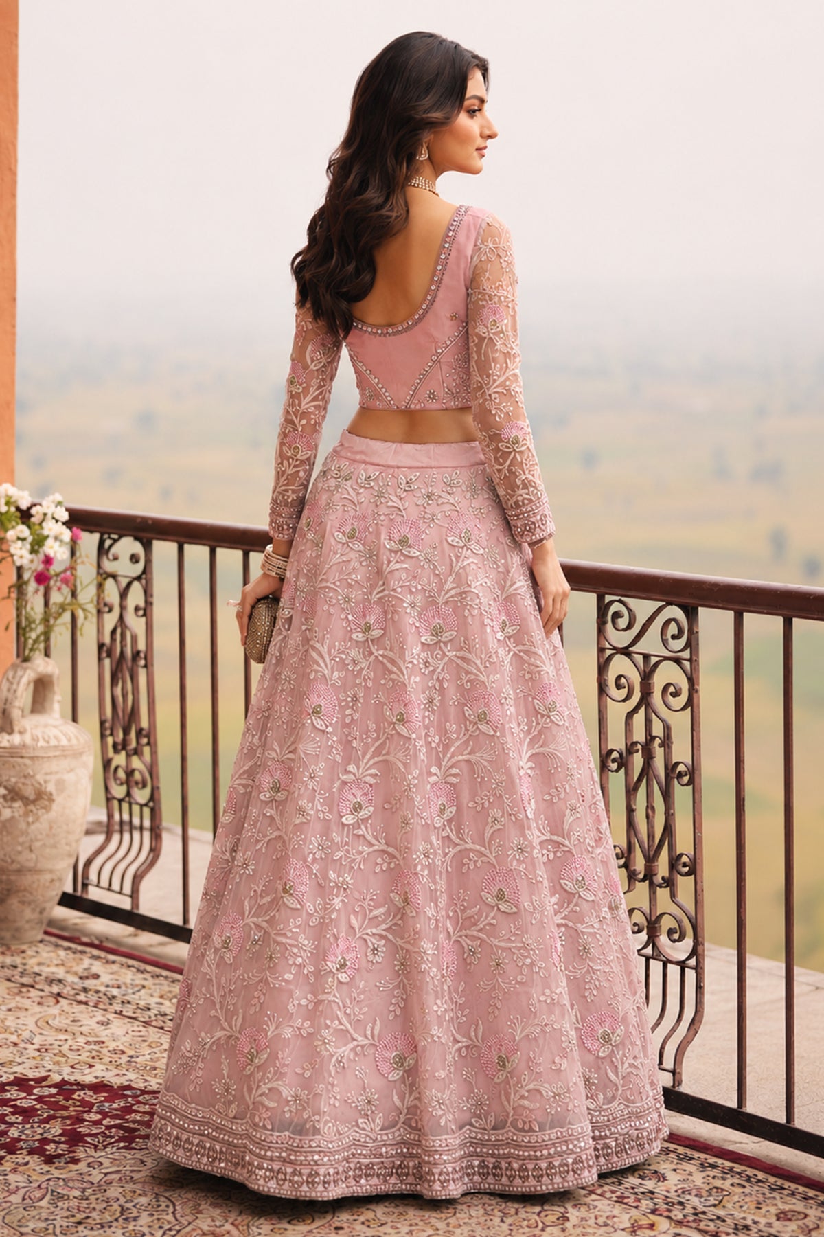Pink Semi Stitched Embroidered Net Lehenga-SAR13213_3_SareeButa.com