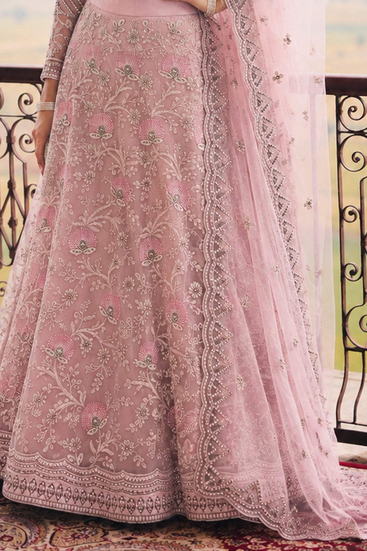 Pink Semi Stitched Embroidered Net Lehenga-SAR13213_5_SareeButa.com