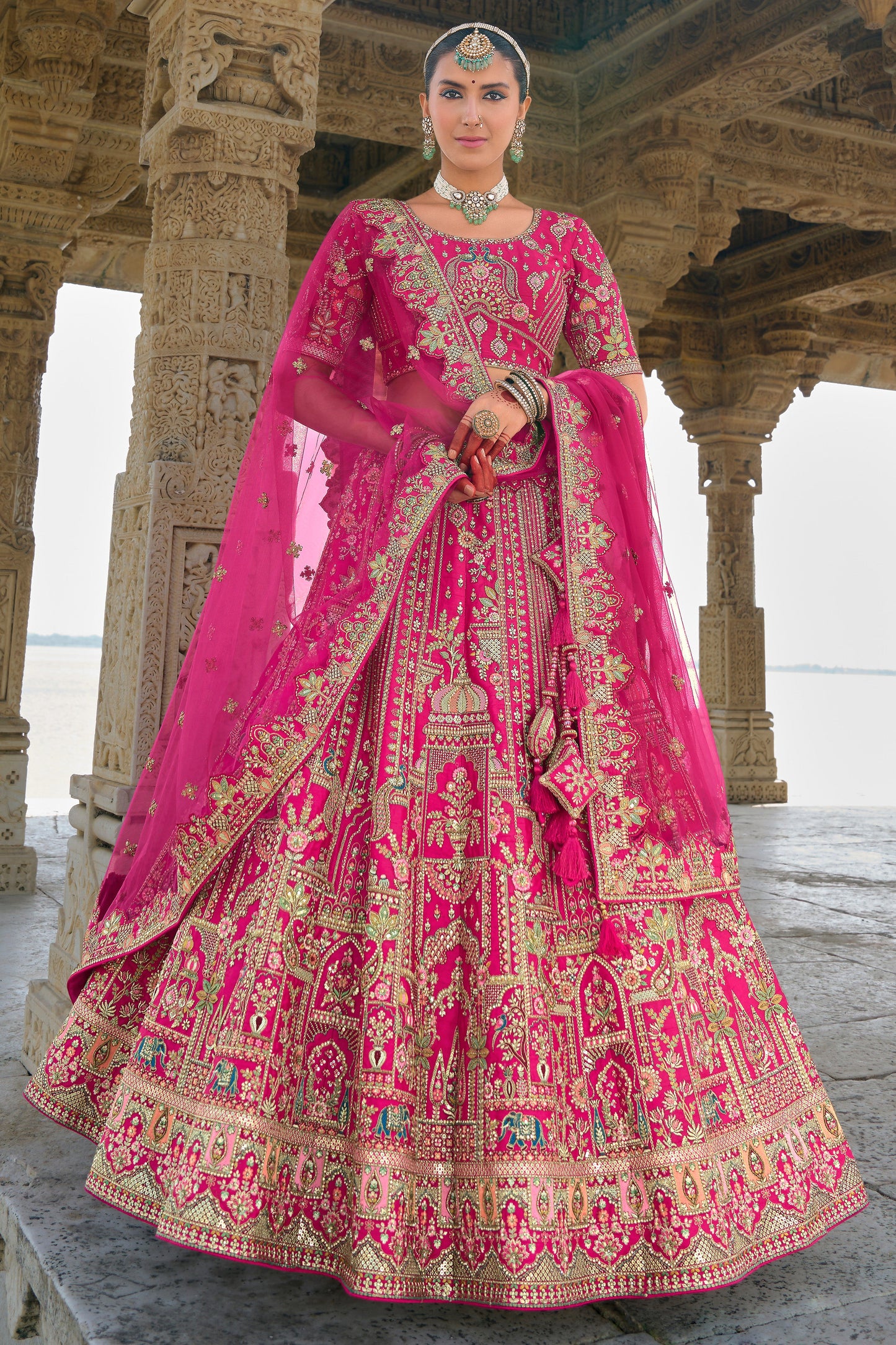 Pink Semi Stitched Embroidered Silk Lehenga-LC30_1_SareeButa.com