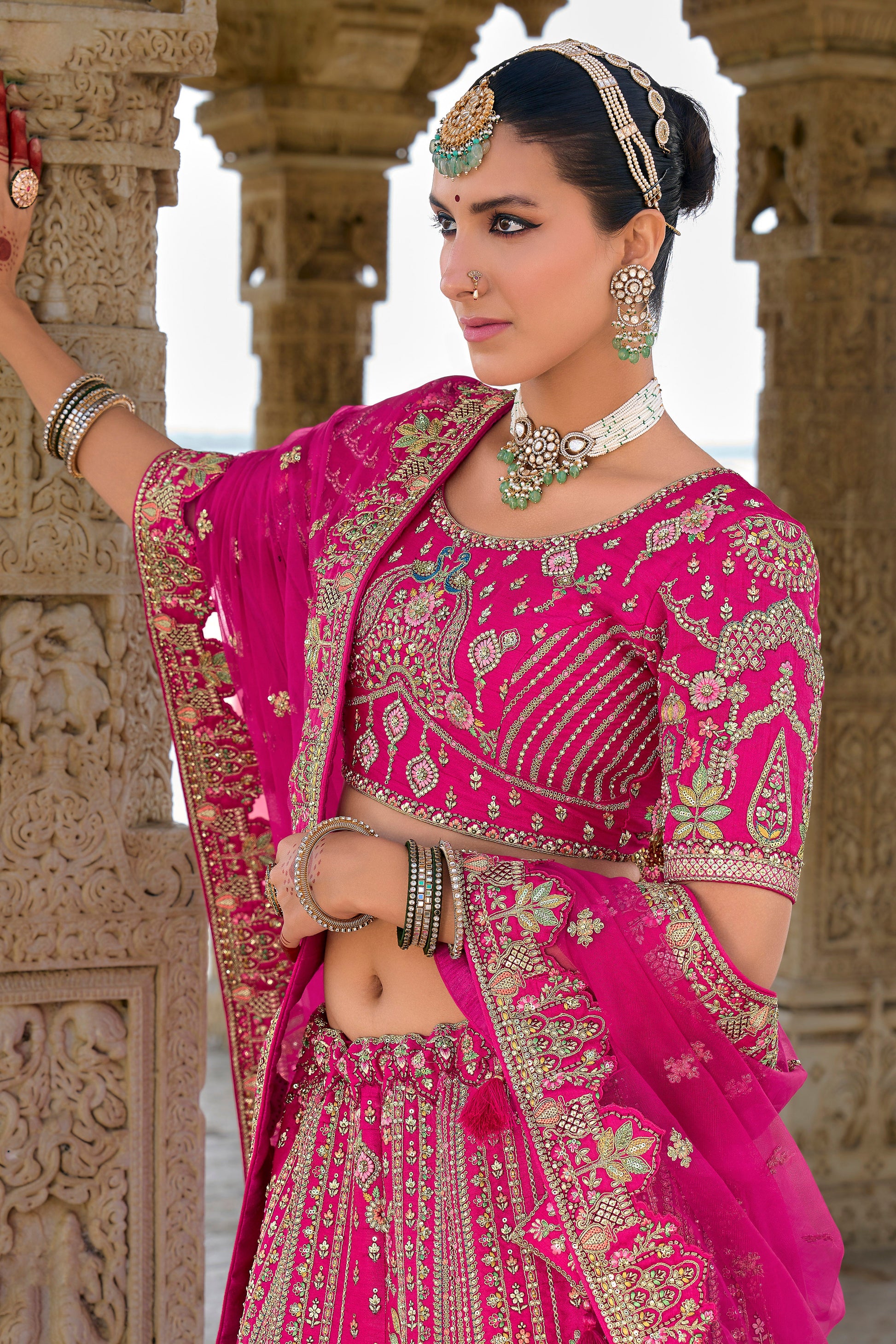 Pink Semi Stitched Embroidered Silk Lehenga-LC30_2_SareeButa.com
