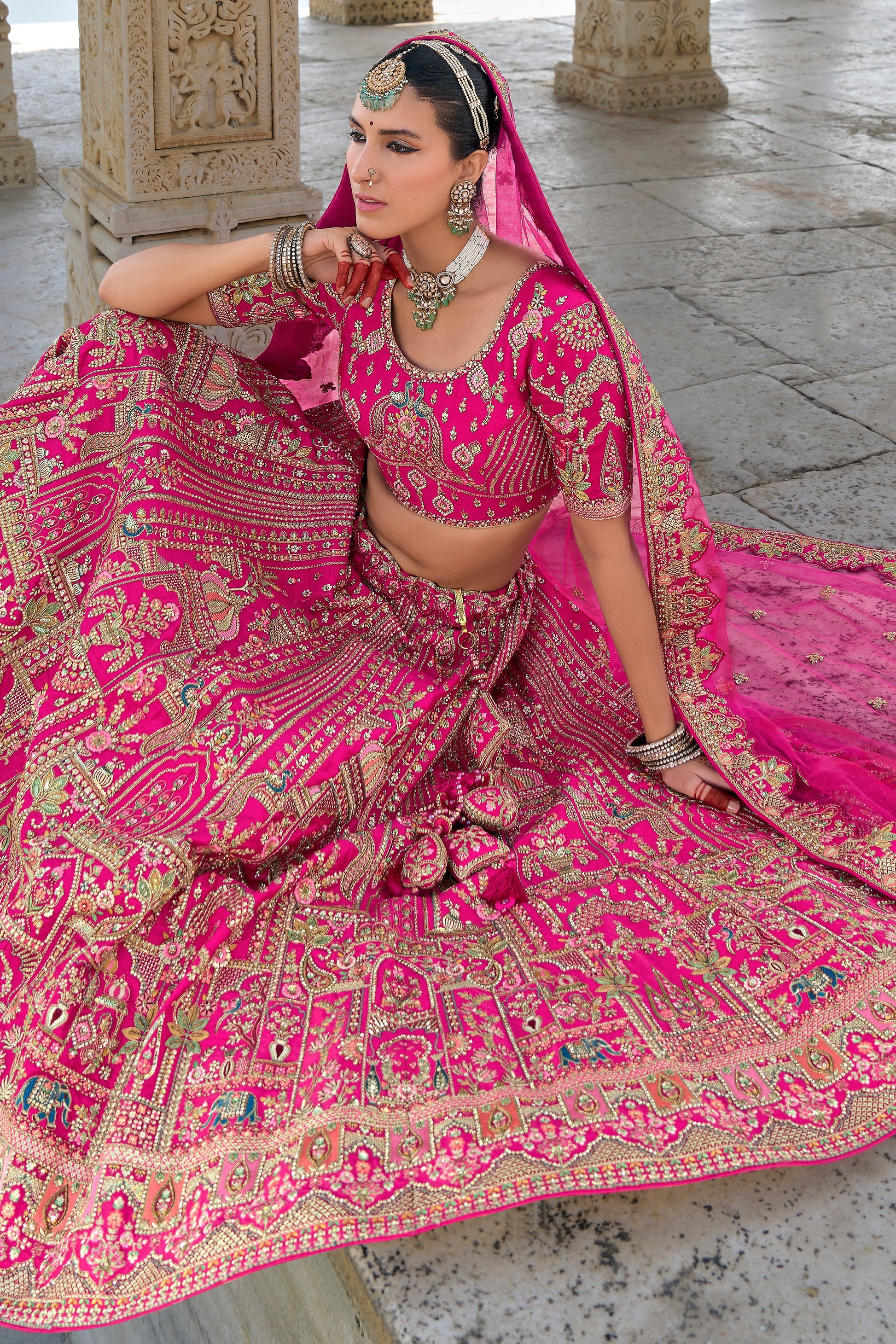 Pink Semi Stitched Embroidered Silk Lehenga-LC30_3_SareeButa.com