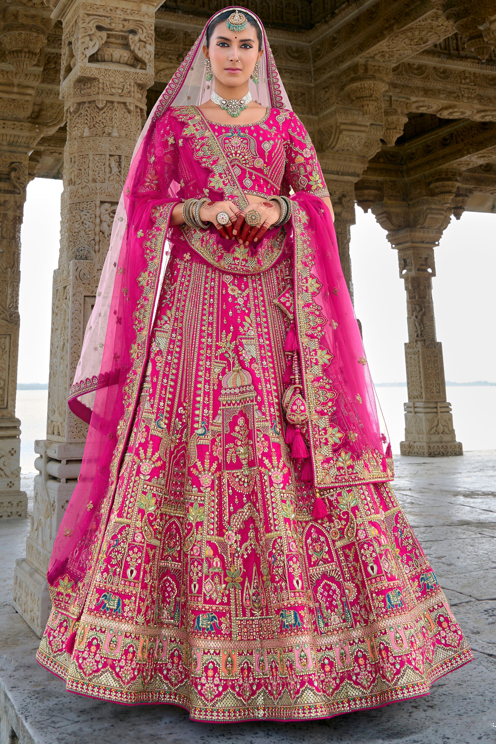 Pink Semi Stitched Embroidered Silk Lehenga-LC30_4_SareeButa.com
