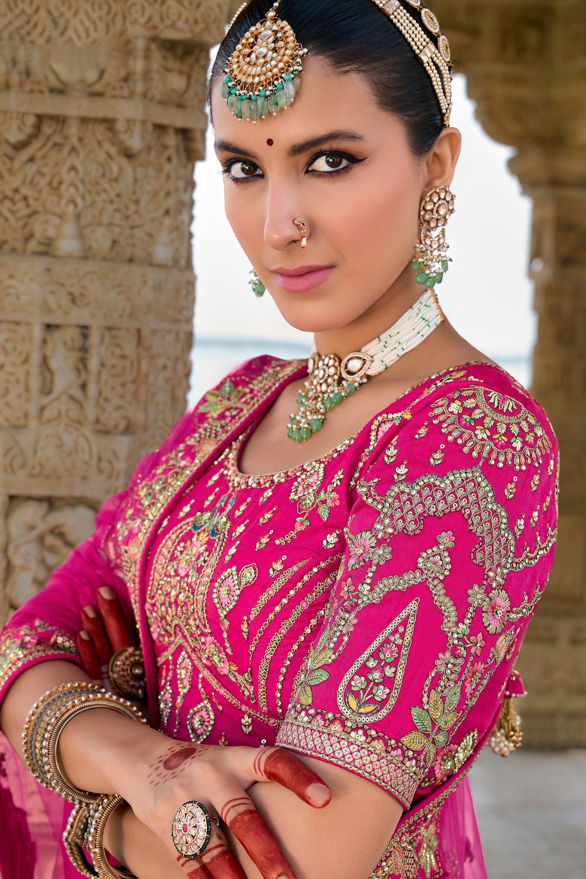 Pink Semi Stitched Embroidered Silk Lehenga-LC30_5_SareeButa.com