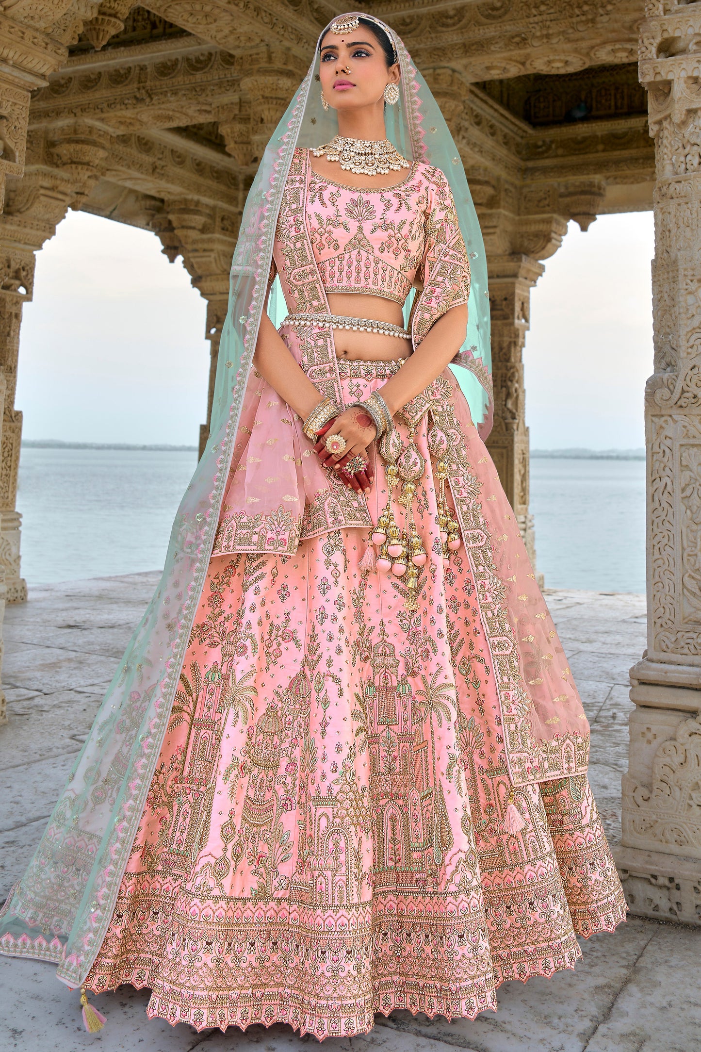 Pink Semi Stitched Embroidered Silk Lehenga-LC32_1_SareeButa.com