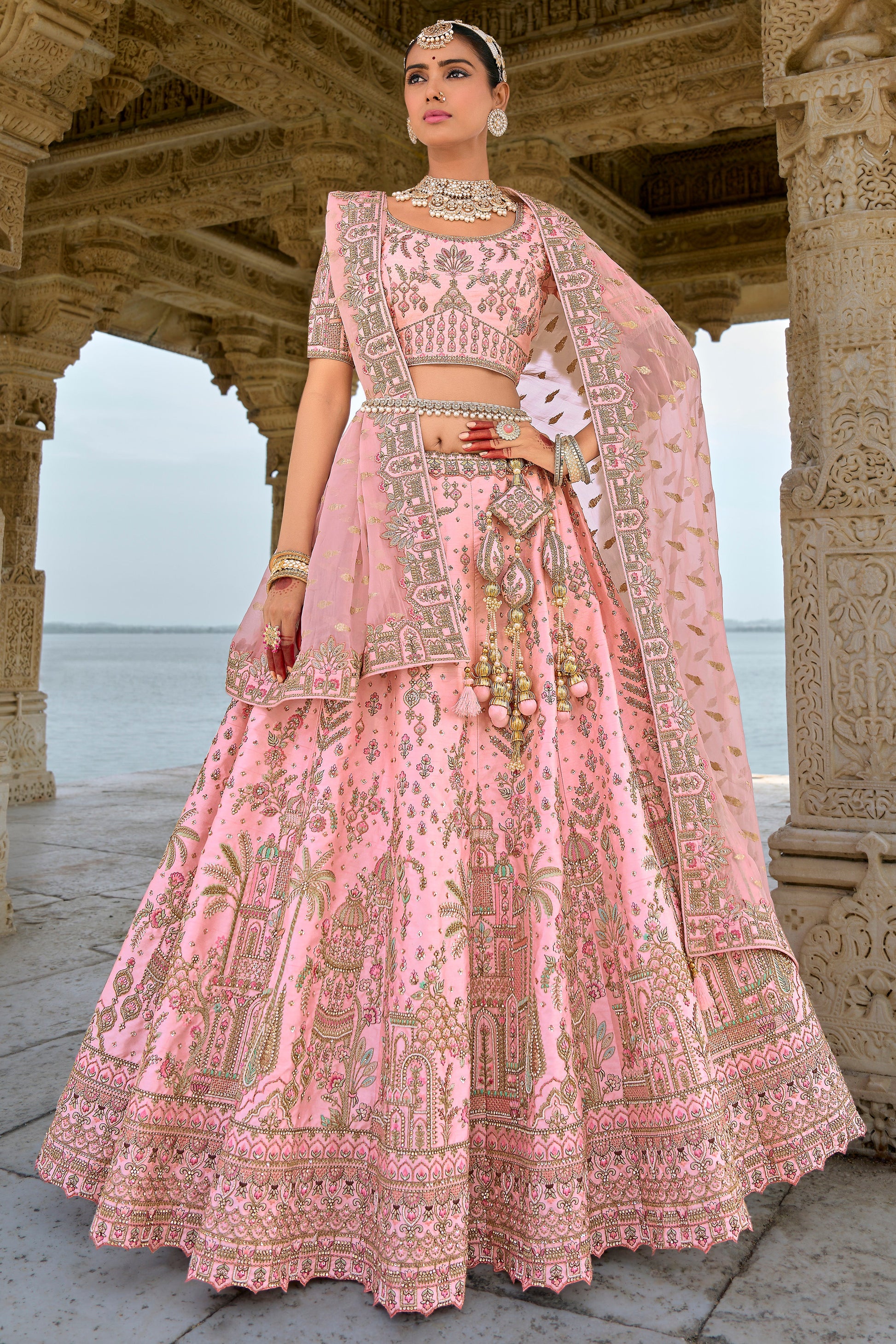 Pink Semi Stitched Embroidered Silk Lehenga-LC32_3_SareeButa.com