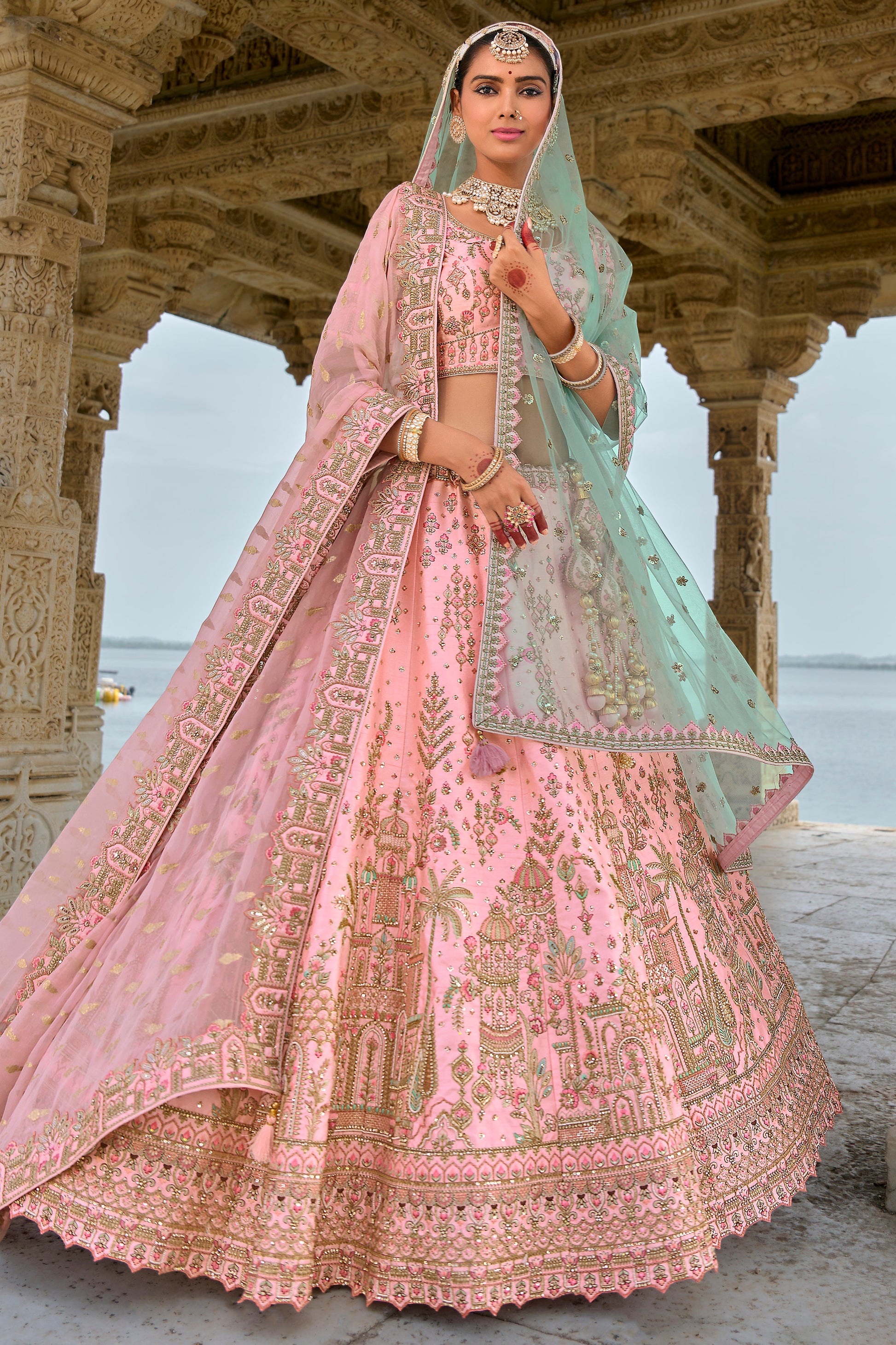 Pink Semi Stitched Embroidered Silk Lehenga-LC32_5_SareeButa.com
