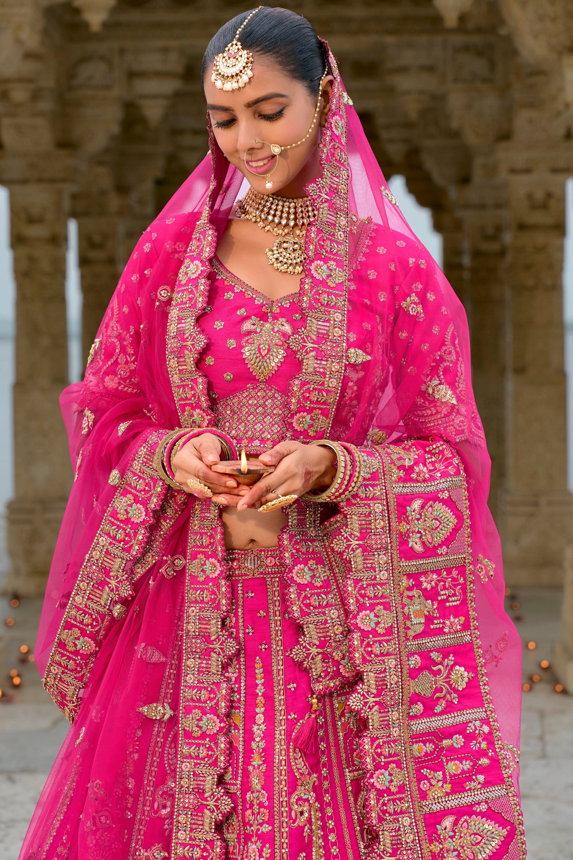 Pink Semi Stitched Embroidered Silk Lehenga-LC37_2_SareeButa.com