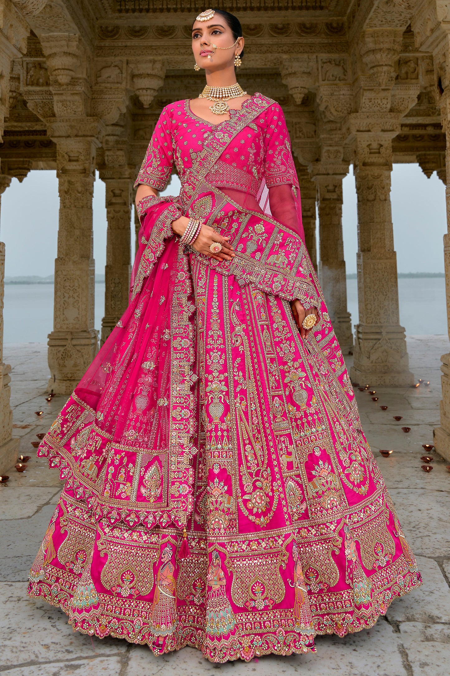 Pink Semi Stitched Embroidered Silk Lehenga-LC37_3_SareeButa.com