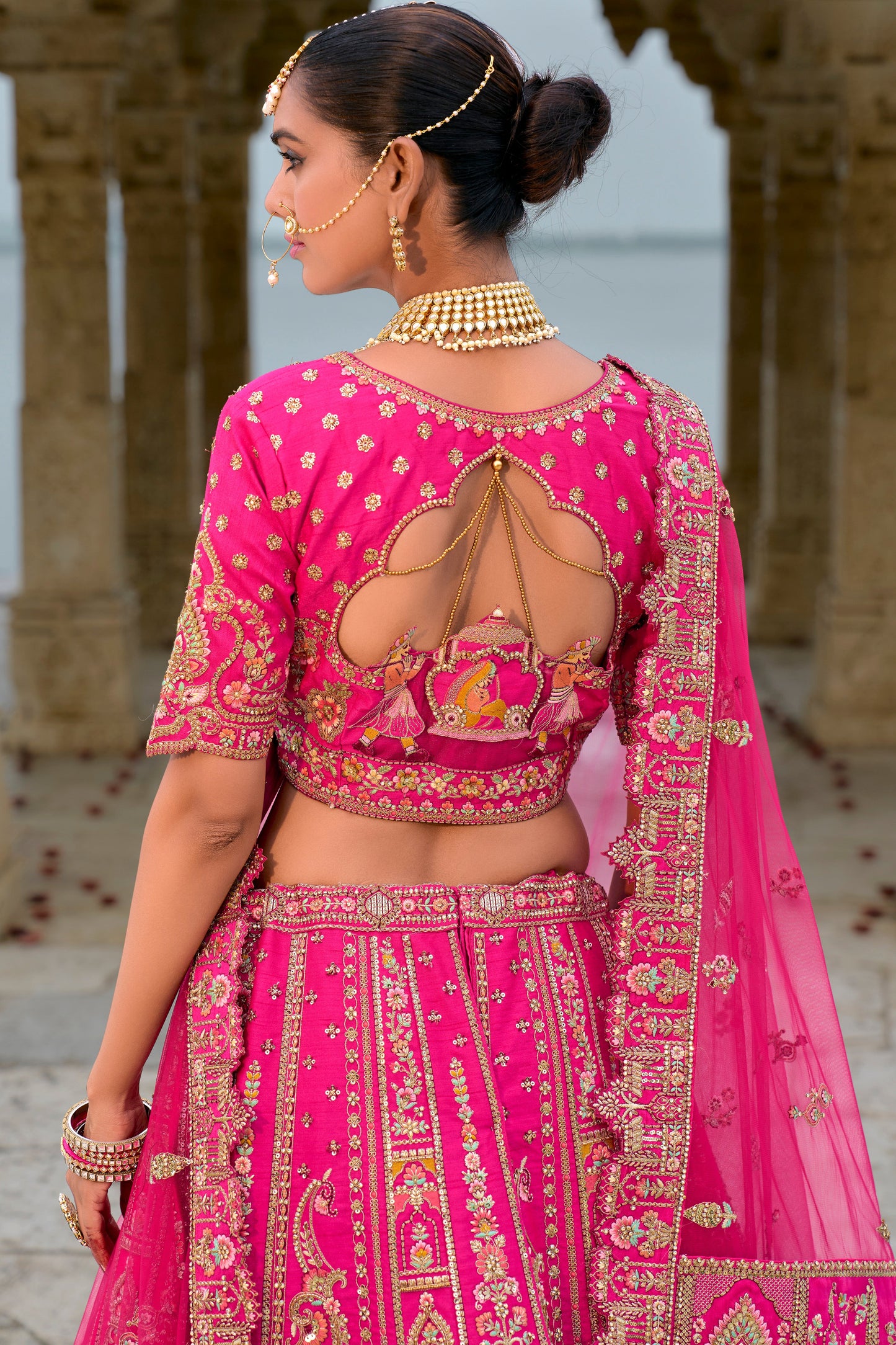 Pink Semi Stitched Embroidered Silk Lehenga-LC37_4_SareeButa.com