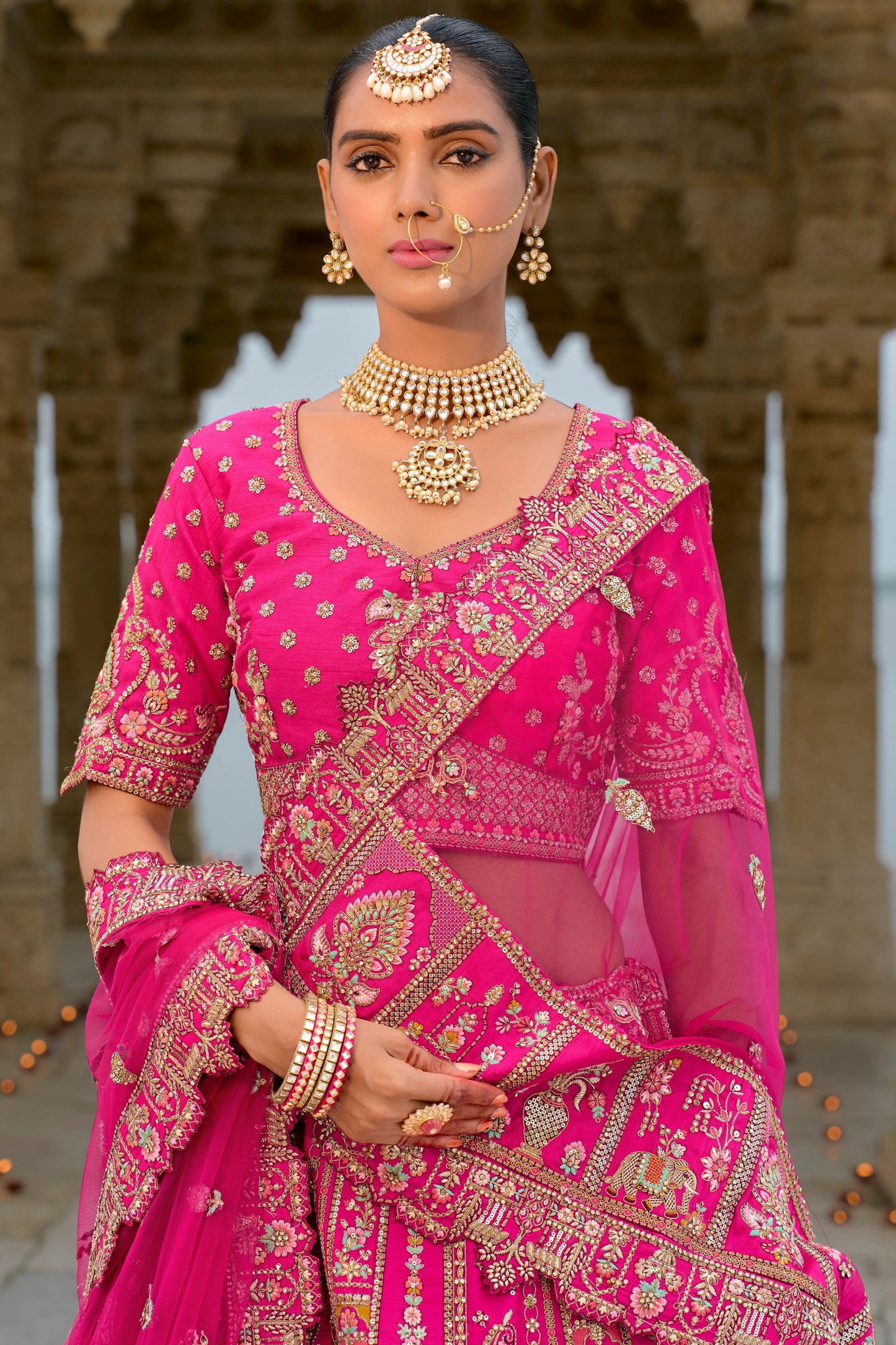 Pink Semi Stitched Embroidered Silk Lehenga-LC37_5_SareeButa.com